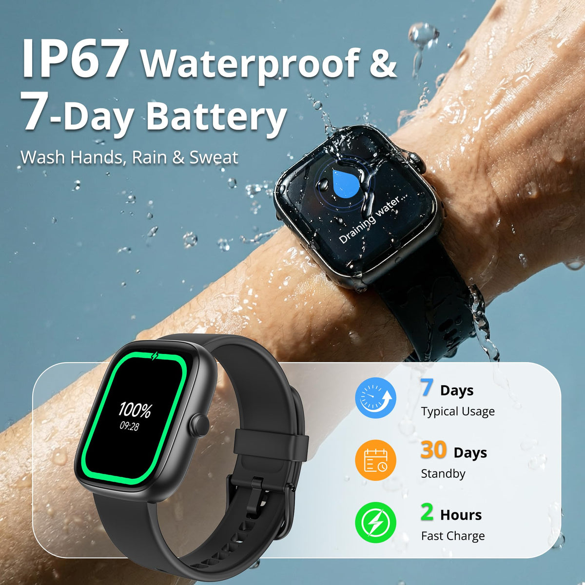 Fixwink Smart Watch for Men Women (Answer/Make Call), 1.83" HD Fitness Tracker with Heart Rate/SpO2/Sleep Monitor, Pedometer, 120+ Sport Modes, IP67 Waterproof, 7-Day Battery, for iOS Android, Black 🍁 All In One Marketplace Canada