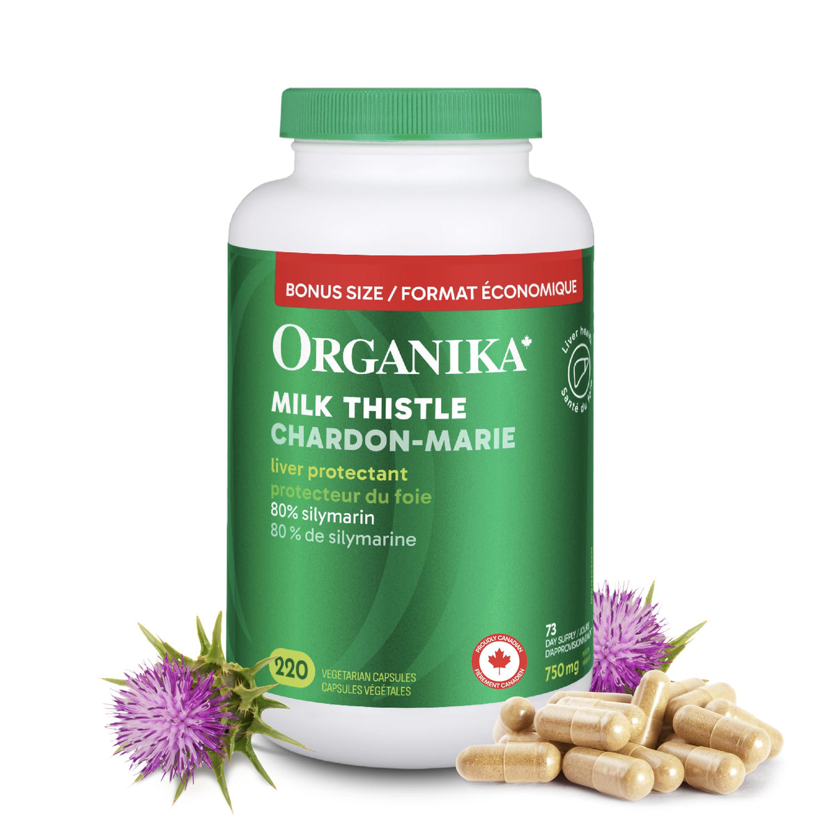 Organika Canadian-Made Milk Thistle 250 Mg Bonus Size 220 count- Liver Protectant From Silymarin Seed- 220vcaps 🍁 All In One Marketplace Canada