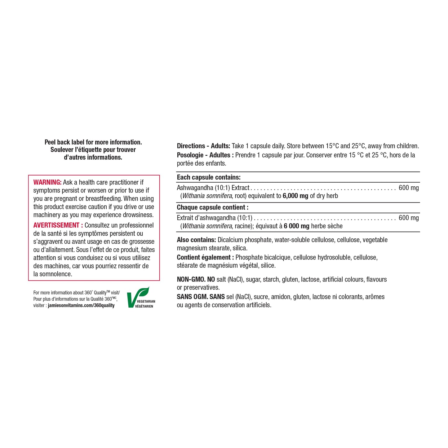 Jamieson High-Potency Ashwagandha 6,000 mg, Increases Resistance to Stress, Adaptogen, and Enhances Memory. Non-GMO, Vegetarian, Gluten-Free, Only One Per Day, Value Size, 100 Capsules 🍁 All In One Marketplace Canada