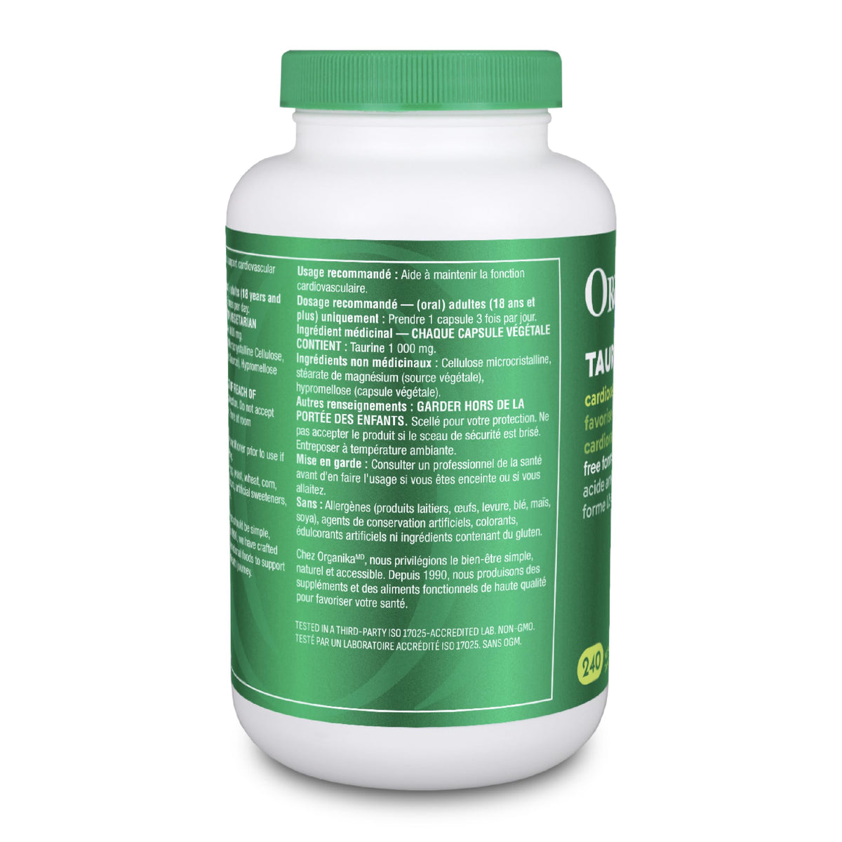Organika Canadian-Made Taurine Ultra Strength- 1000mg- Supports Cardiovascular Health, 3000mg Daily Dose- 240vcaps 🍁 All In One Marketplace Canada