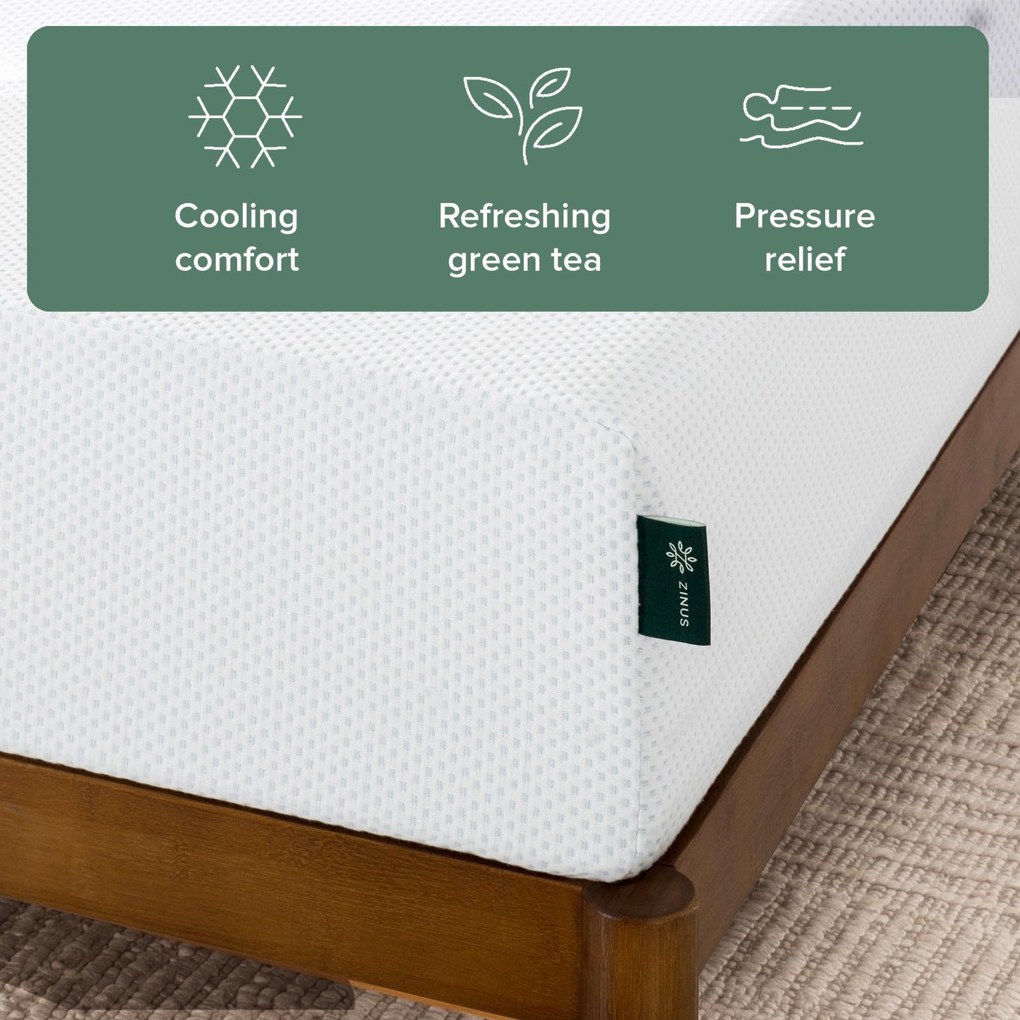 Zinus Twin Mattress - 8 Inch Green Tea Cooling Gel Memory Foam Mattress, Pressure Relief, for Cool Sleep, CertiPUR-US Certified Foam, Mattress in a Box, 10-Year Warranty, Twin Size 🍁 All In One Marketplace Canada