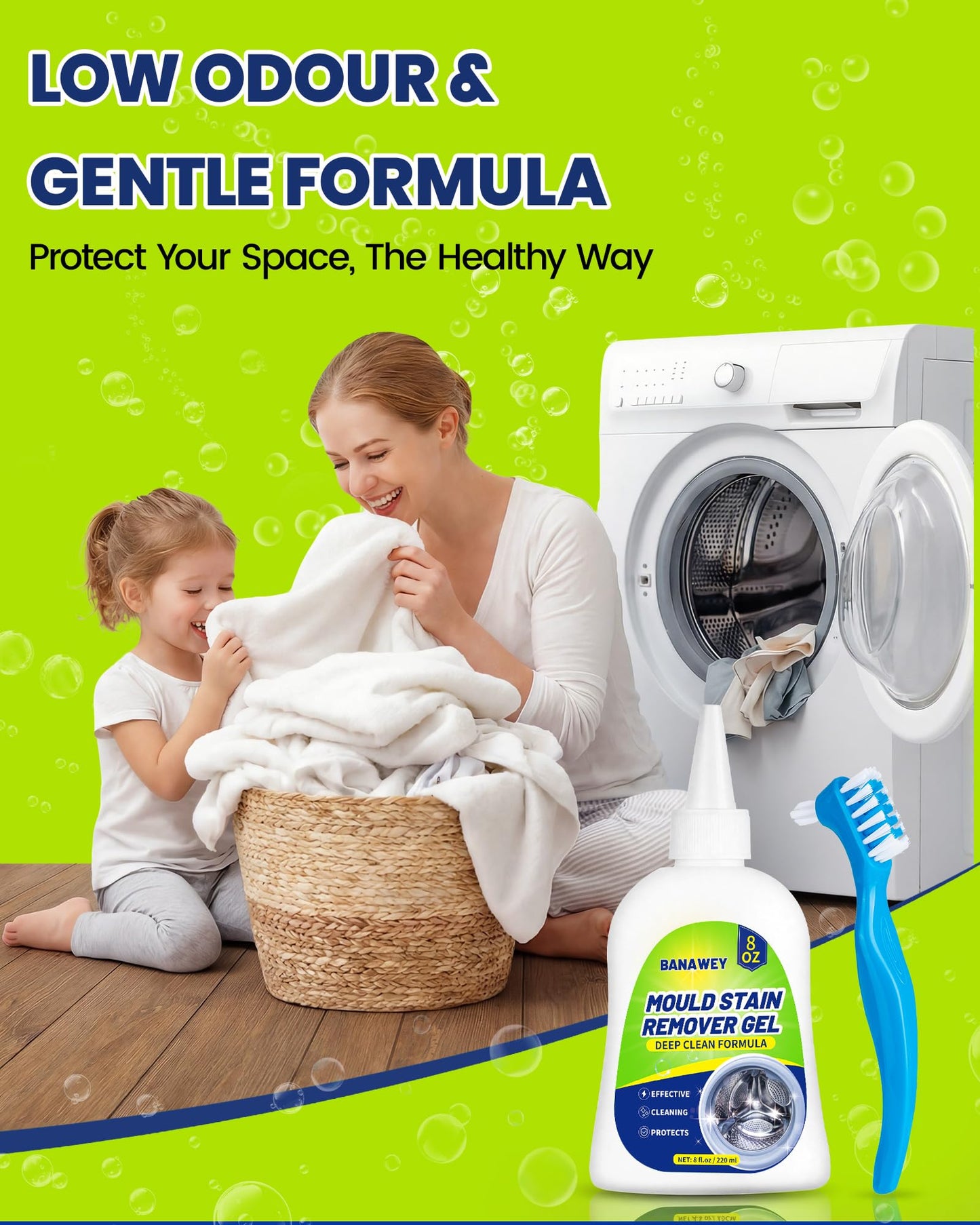 Mould Remover Gel - Household Washing Machine Cleaner, Tile Grout Cleaner with Brush, Mildew Stain Remover for Washer Rubber, Shower, Bathroom, Bathtub Caulk, Kitchen Sink, Fridge Seal, Wall - 8 Fl Oz 🍁 All In One Marketplace Canada