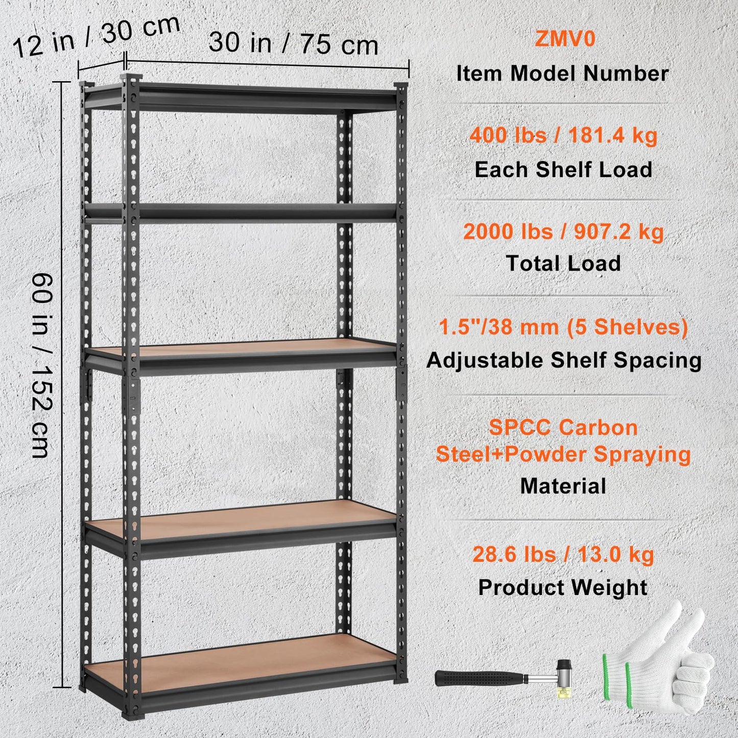 VEVOR Storage Shelving Unit, 5-Tier Adjustable, 2000 lbs Capacity, Heavy Duty Garage Shelves Metal Organizer Utility Rack, Black, 30" L x 12" W x 60" H for Kitchen Pantry Basement Bathroom Laundry 🍁 All In One Marketplace Canada