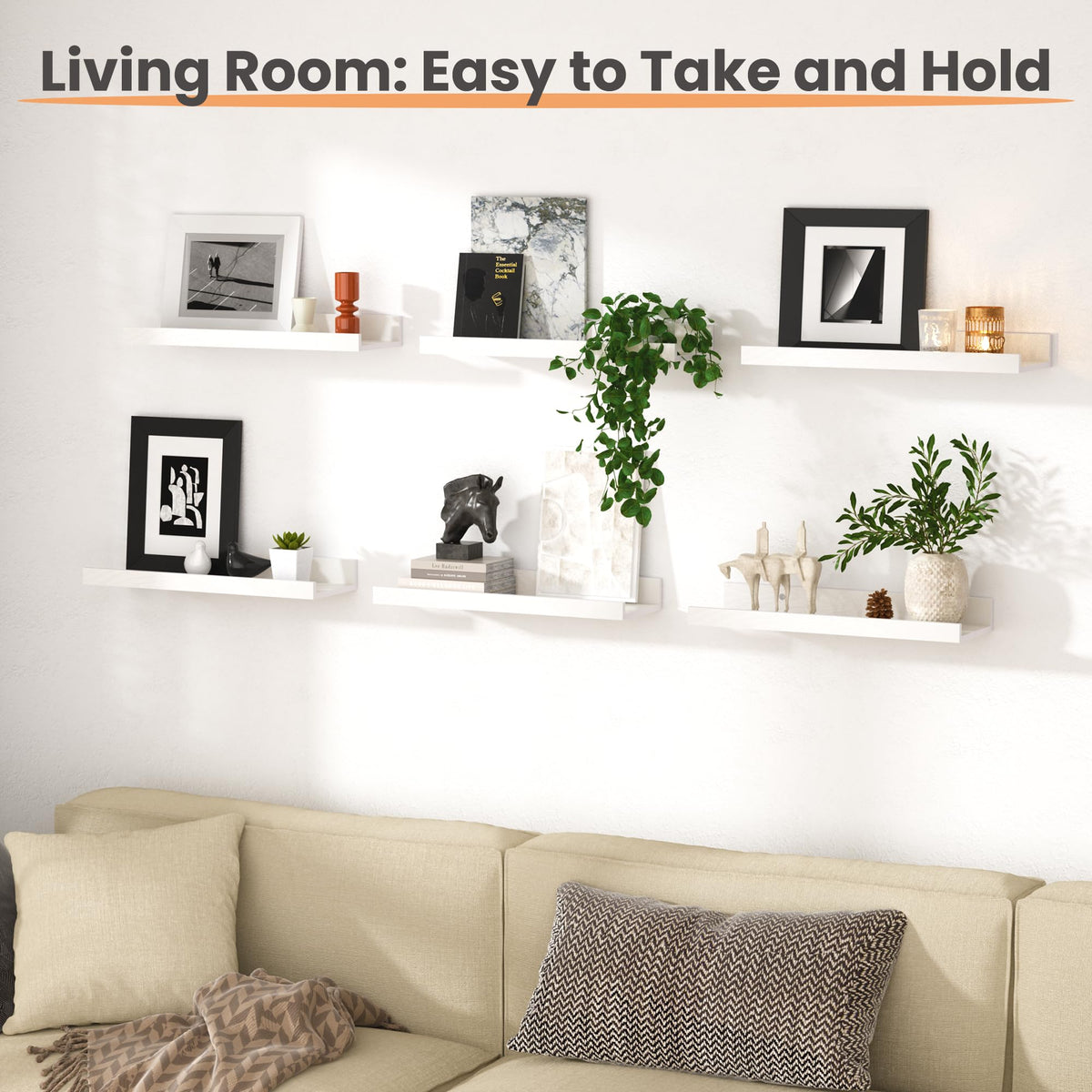 upsimples Floating Shelves for Wall, Decor Storage Set of 6, Wall Mounted Wood Shelves for Bedroom, Living Room, Bathroom, Kitchen, Picture Ledge Shelves, White 🍁 All In One Marketplace Canada