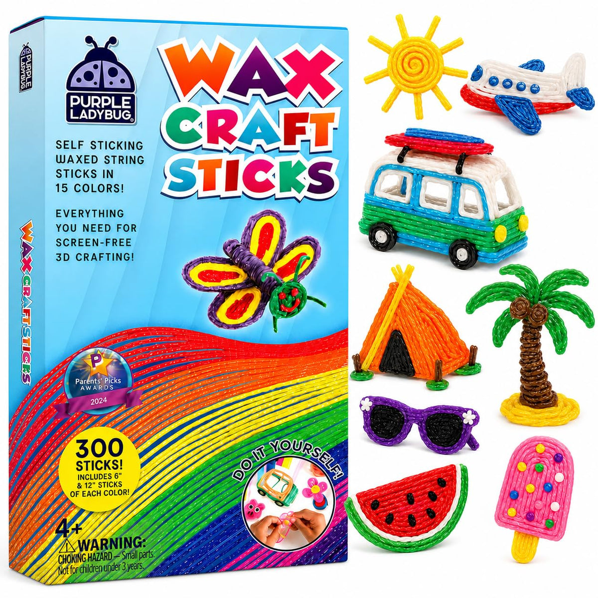 Purple Ladybug 300 Bendable Wax Craft Stix - Fun Roadtrip and Travel Activities, Arts & Crafts for Kids 6-8, Boys & Girls Gifts 4-12 Years Old, Birthday Party Favors for Kids, Loot Bag Fillers 🍁 All In One Marketplace Canada