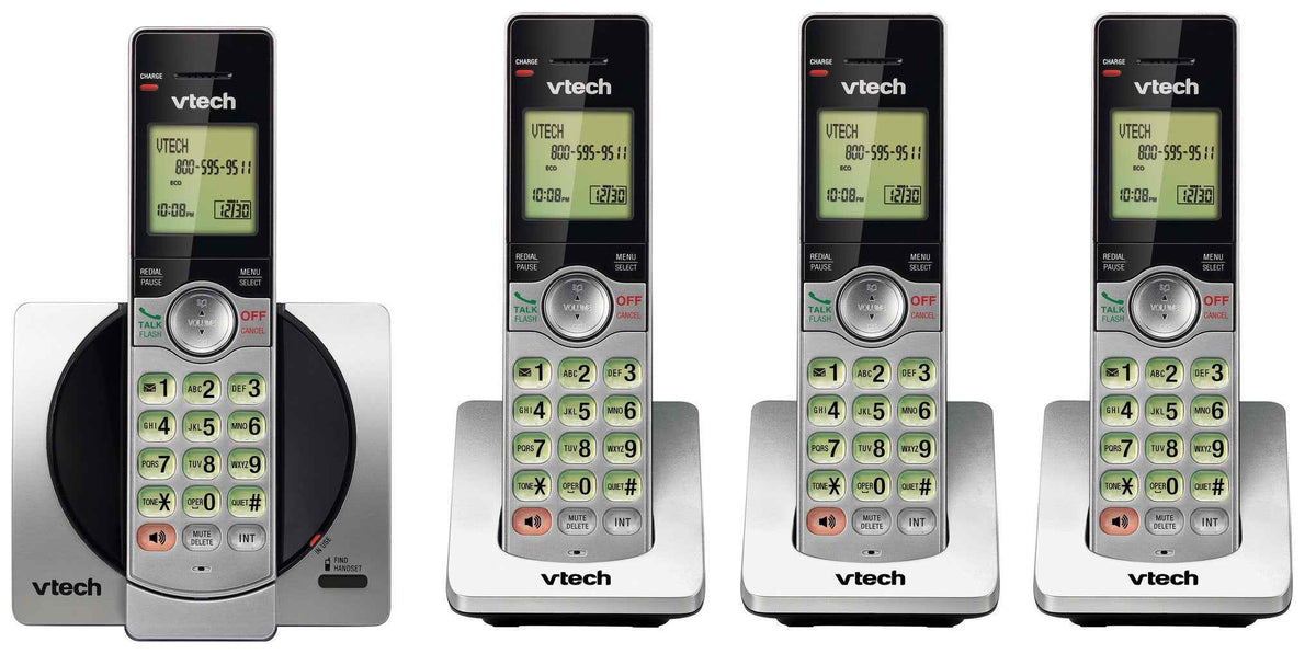 VTech DECT 6.0 Four Handset Cordless Phones with Caller ID, Backlit Keypads and Screens, Full Duplex Handset Speakerphones, Call Block, (Non ITAD Version) Silver/Black - CS6919-4 🍁 All In One Marketplace Canada
