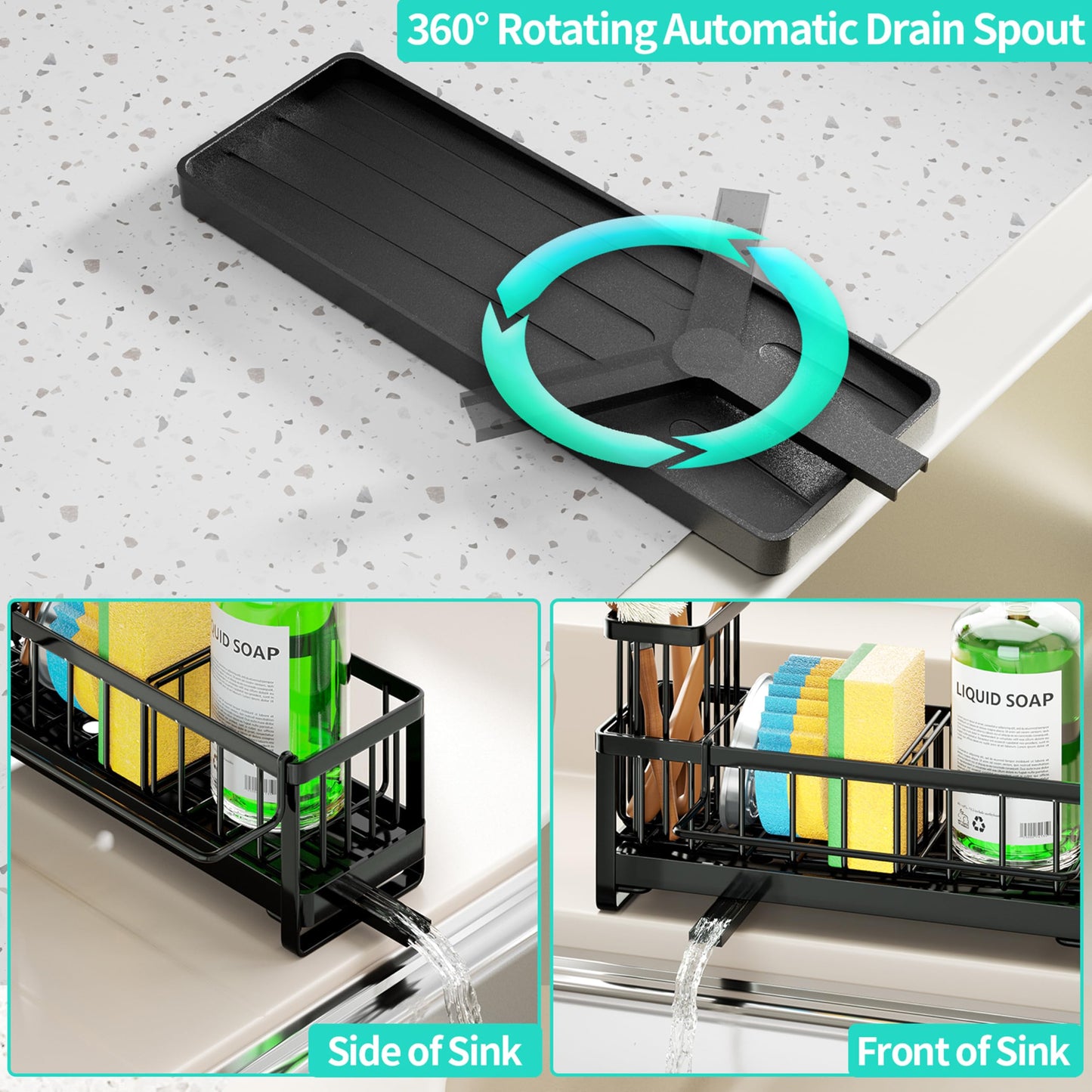 HapiRm Sponge Holder for Kitchen Sink - Self-draining Sink Caddy Organizer with Brush and Dishcloth Holders, Stainless Steel Kitchen Sink Organizers and Storage for Countertop 🍁 All In One Marketplace Canada