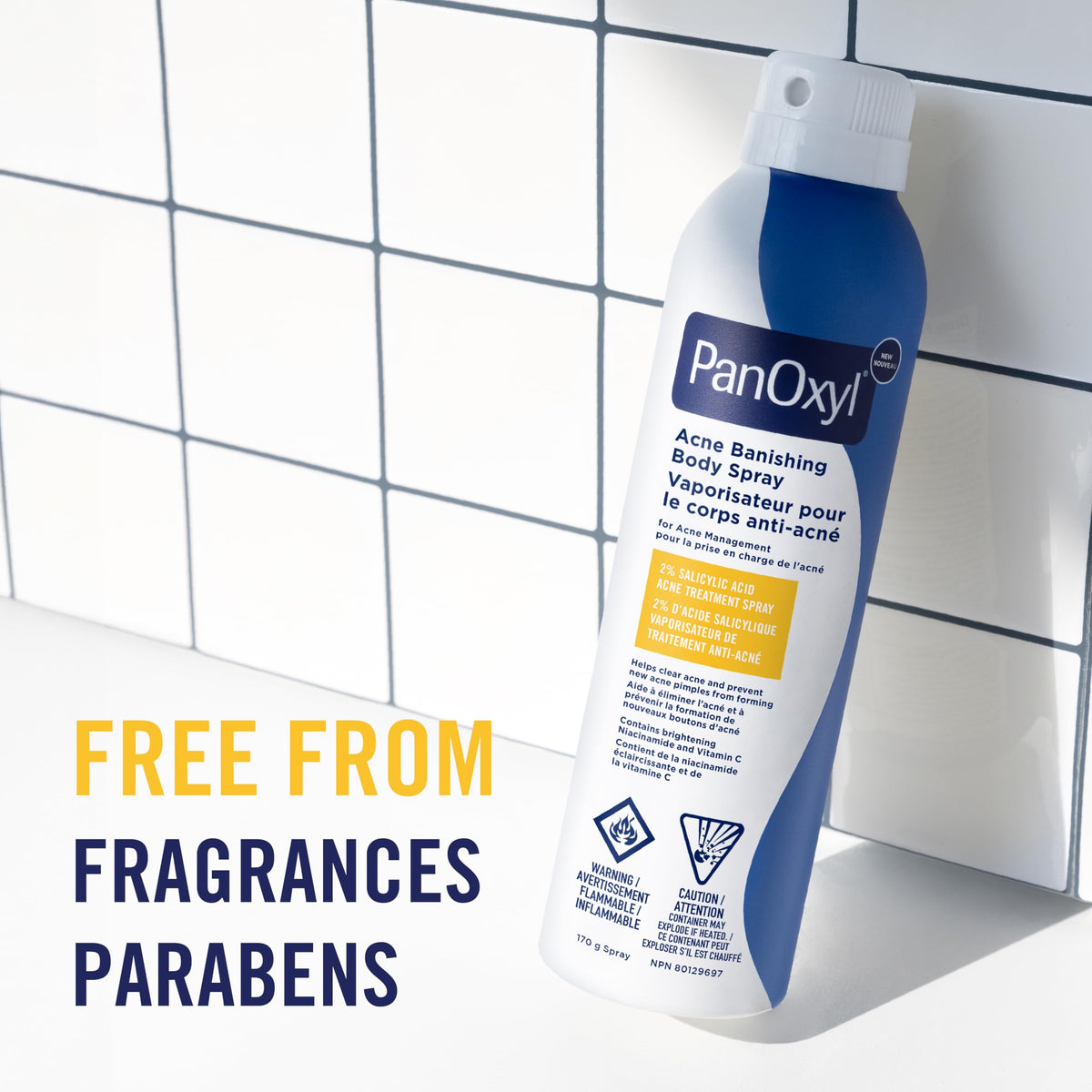PanOxyl Acne Banishing Body Spray with 2% Salicylic Acid, Pimple Treatment to Help Clear Stubborn Breakouts, 360-Degree Spray Nozzle, Skin-Brightening Niacinamide, Vitamin C, Witch Hazel, Aloe, 170g 🍁 All In One Marketplace Canada
