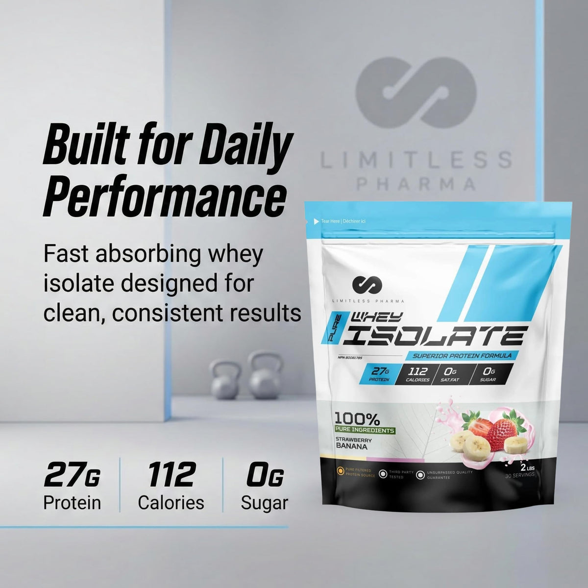 Limitless Pharma Pure Whey Isolate | High Protein Whey Isolate Powder | 27g Protein, 6g BCAAs, Sugar Free, Gluten Free, Low Carb, Low Lactose | 30 Servings, 2LB (Vanilla) 🍁 All In One Marketplace Canada