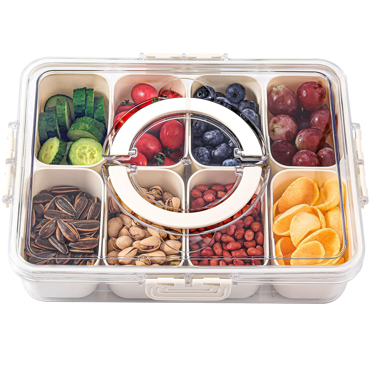 Snackle Box Container with Lid & Handle, Airtight Divided Snack Organizer, Portable Charcuterie Board for Travel, Road Trips, Picnic, Fruits, Veggies, Candy & Nuts 🍁 All In One Marketplace Canada