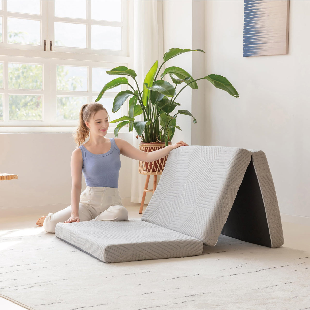Tri-Fold Memory Foam Mattress, 4 inch Single Folding Mattress with Collapsible and Washable Cover, Travel and Guest Mat, 75"×25"×4", Grey 🍁 All In One Marketplace Canada
