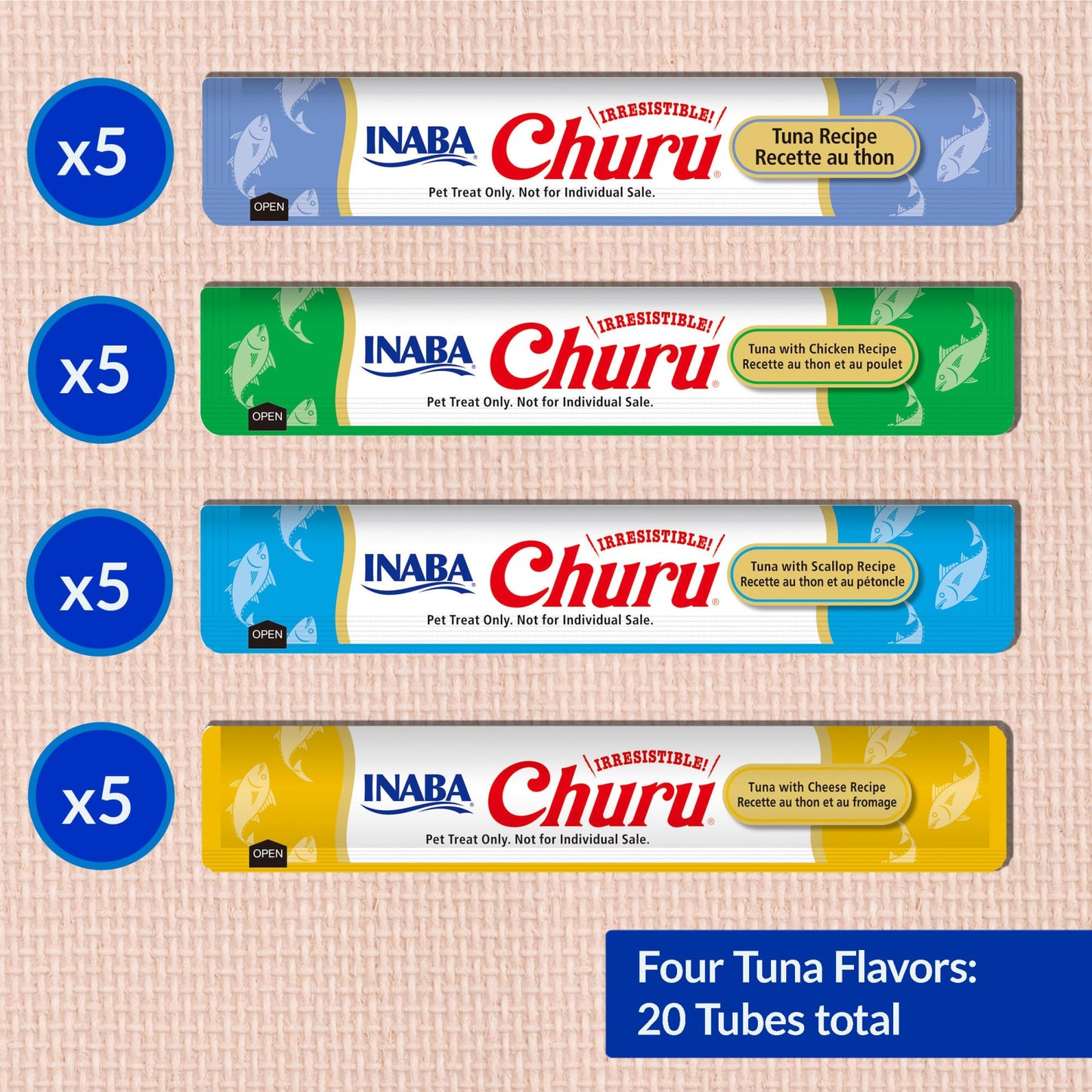 INABA Churu Cat Treats, Grain-Free, Lickable, Squeezable Creamy Purée Cat Treat/Topper with Vitamin E & Taurine, 0.5 Ounces Each Tube, 20 Tubes, Tuna Variety Box 🍁 All In One Marketplace Canada