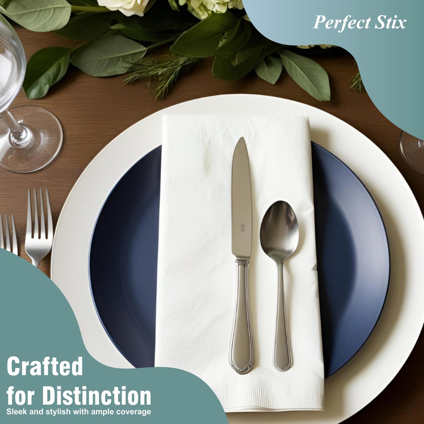 Perfect Stix White Dinner Napkin-300 2-Ply White Dinner Napkins, 0.1" Height, 17" width, 15" Length (Pack of 300) 🍁 All In One Marketplace Canada