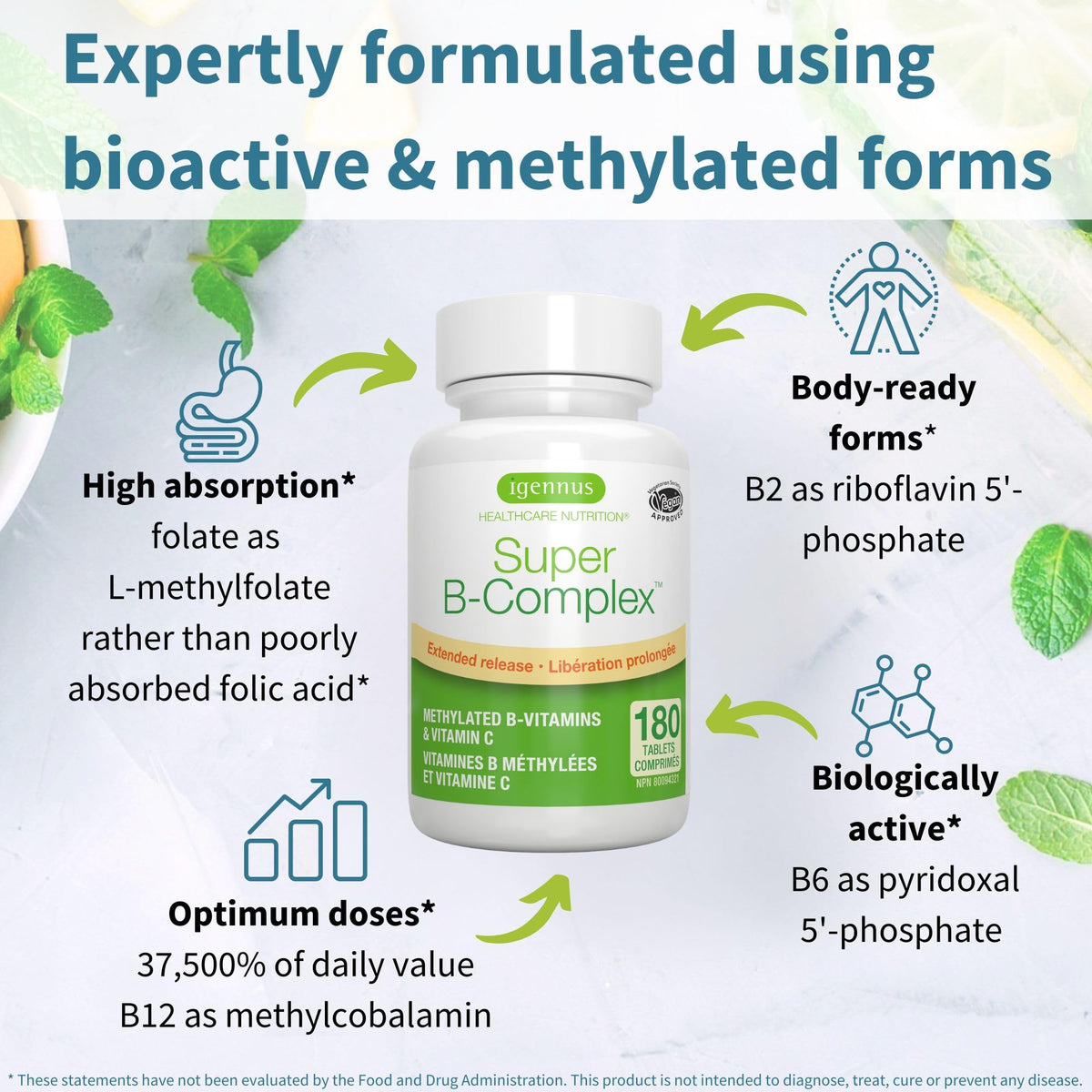 Igennus Super B-Complex - High Strength Methylated B Vitamins, Clean Label 🍁 All In One Marketplace Canada