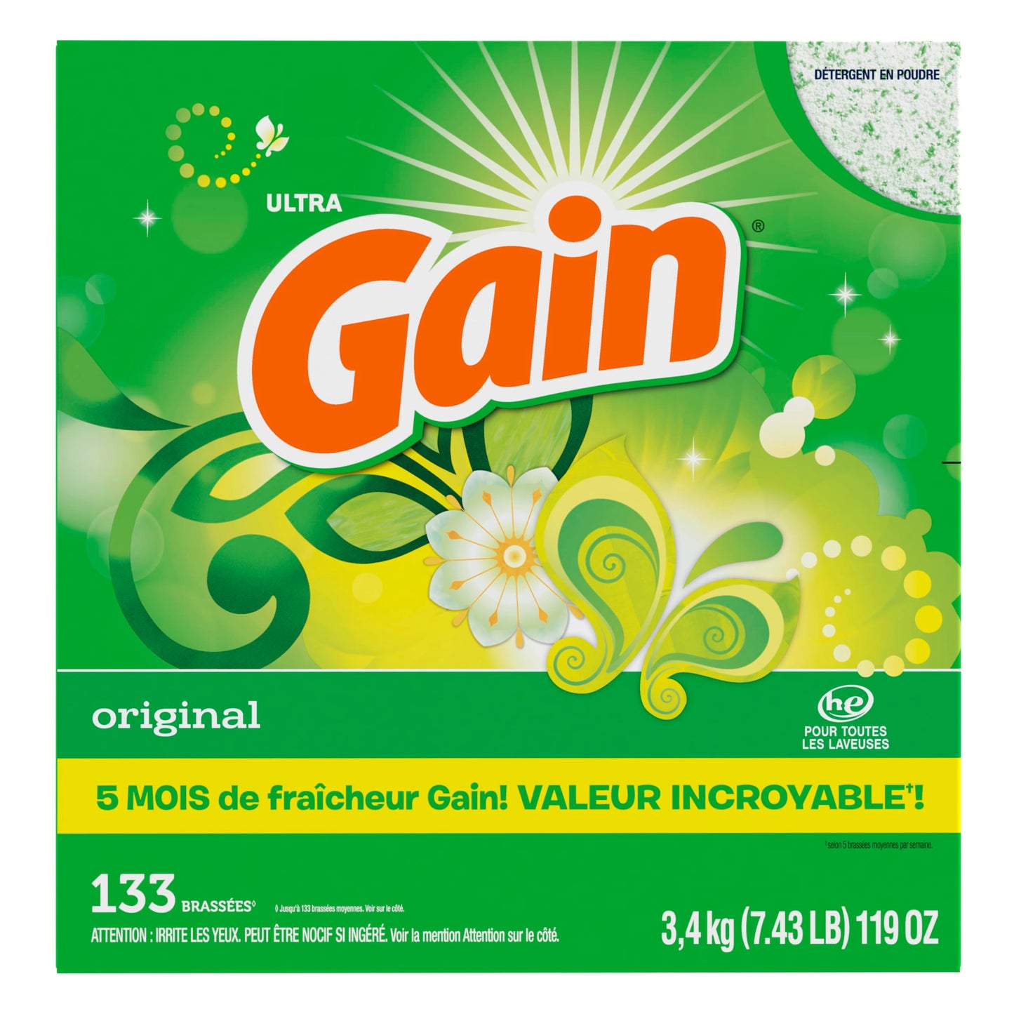 Gain Powder Laundry Detergent, Original Scent, 133 Loads, 3.4 KG 🍁 All In One Marketplace Canada