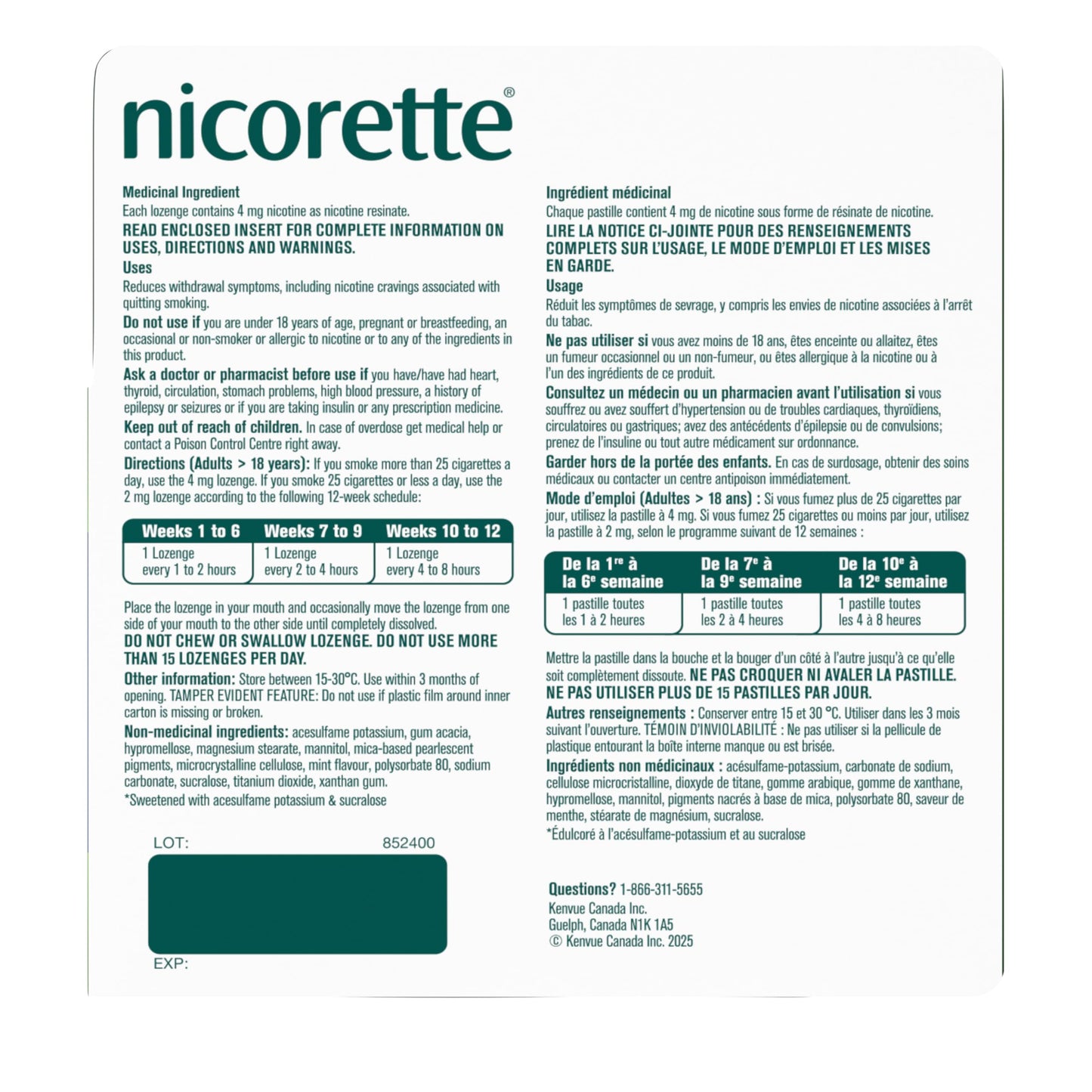 Nicorette 4mg Mint Nicotine Lozenges – Quit Smoking Aid, 160 Count 🍁 All In One Marketplace Canada