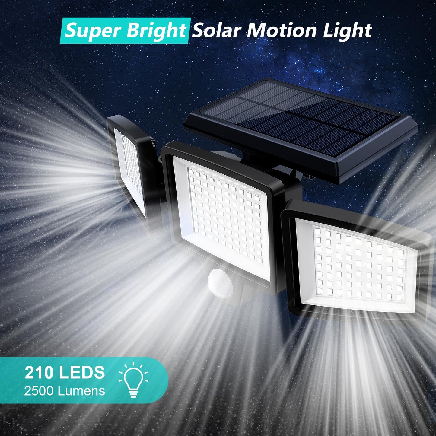 Solar Motion Sensor Outdoor Lights - 2500LM Bright LED Security Flood Light - Adjustable 3 Head Night Lighting Solar Powered IP65 Waterproof with Remote for Outside Garage Yard 🍁 All In One Marketplace Canada