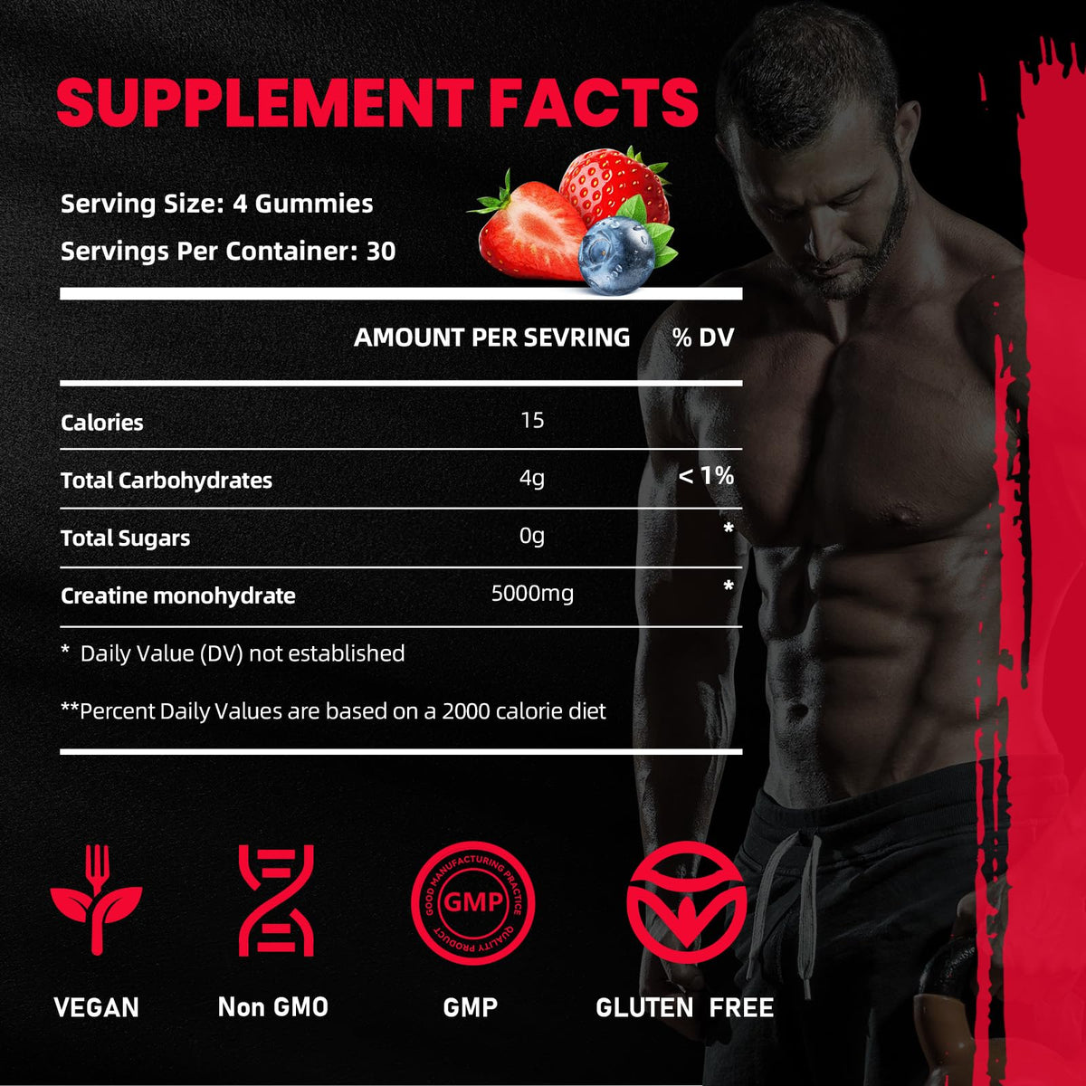 Creatine Monohydrate Gummies 5000mg for Men & Women, Gomitas de 5g Creatine Monohydrate,120 Pre Workout Gummies for Muscle Strength, Mixedberry (Pack of 1) 🍁 All In One Marketplace Canada