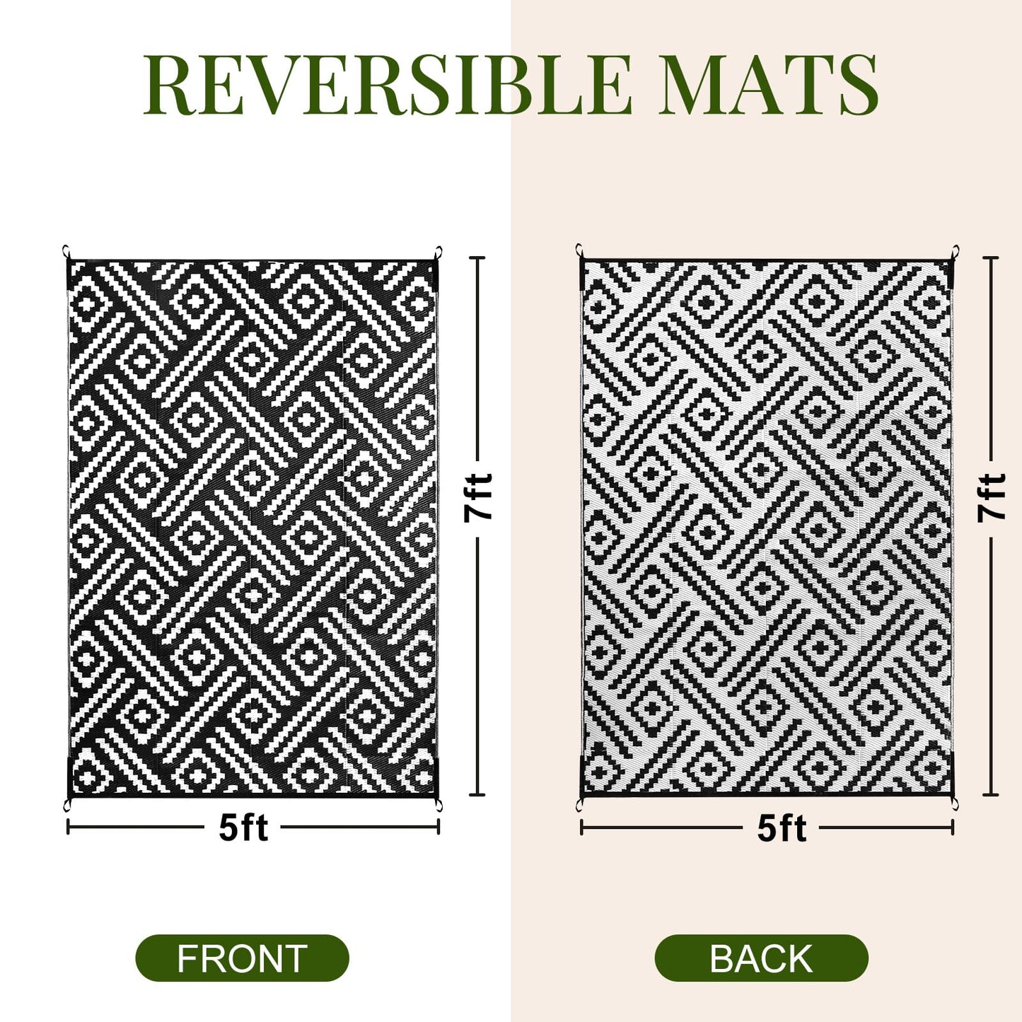 OPPODREAM Outdoor Rug 5x7 Ft, Waterproof Outdoor Plastic Straw Rug for Patio, Reversible Out Door Carpet for Camping, Deck, Rv, 5 x 7 Area Carpet Balcony, Porch, Backyard, Black and White 🍁 All In One Marketplace Canada
