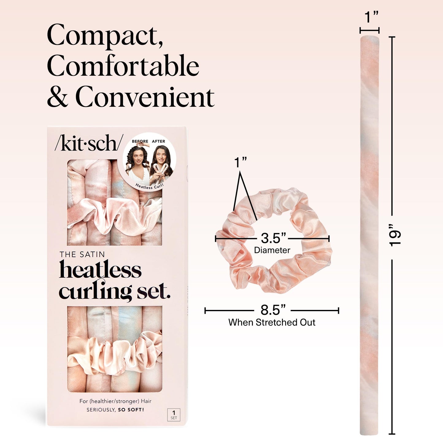 Kitsch Satin Heatless Curlers Set – Heatless Curls Overnight w/ 34" Hair Waver & 2 Satin Hair Scrunchies, Comfortable Hair Curlers to Sleep In for Frizz-Free, No Heat Damage Styling - Sunset Tie Dye 🍁 All In One Marketplace Canada