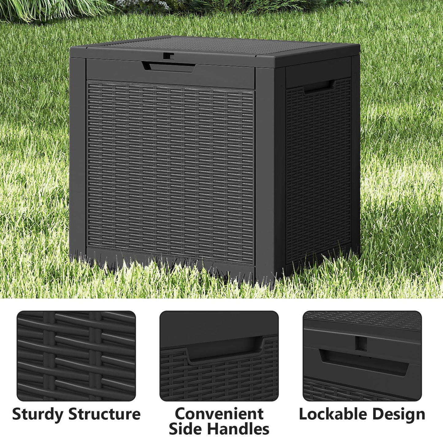 Ceecysaa Rattan-Style 30 Gallon Deck Box Outdoor, Waterproof Storage Box, Black 🍁 All In One Marketplace Canada