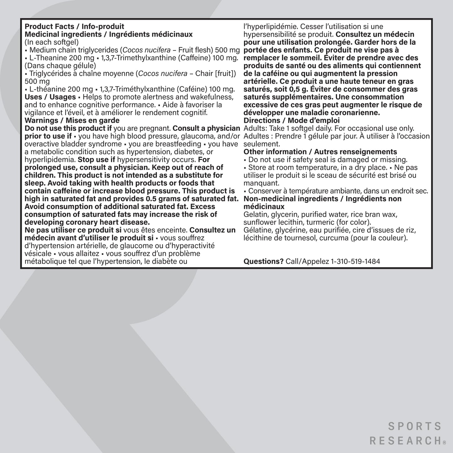 Sports Research® 2-in-1 L-Theanine Supplement with Caffeine & MCT Oil from Organic Coconuts - Focused Energy, Alertness & Relaxation Without Drowsiness - 200mg L Theanine, 100mg Caffeine - 60 Softgels 🍁 All In One Marketplace Canada