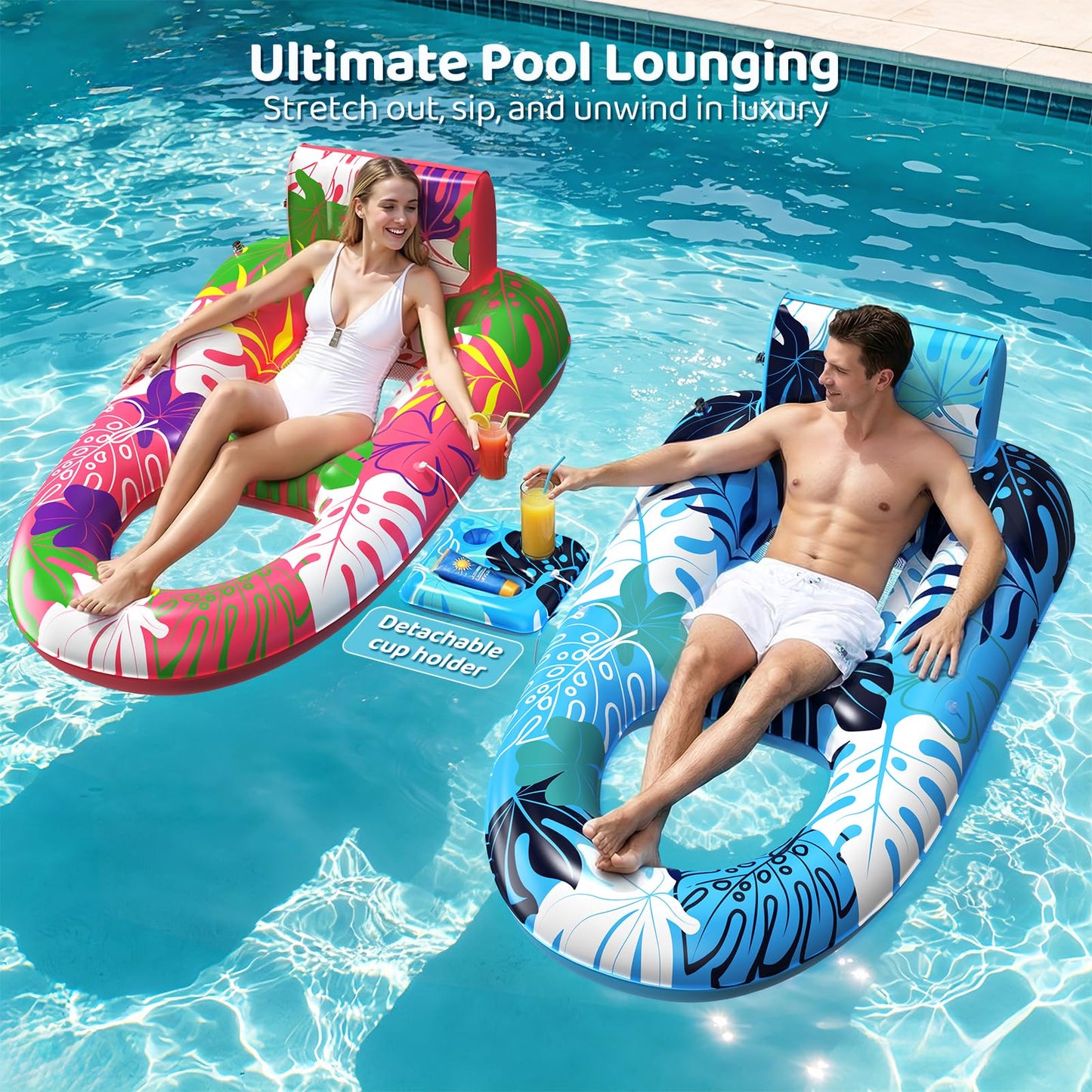 SEETOHOME 2 Pack Pool Floaties for Adults, Heavy Duty Inflatable Pool Lounger Floating Adult with Detachable Cup Holders & Backrest, Adult Pool Float Lounger for Beaches, Lakes, Rivers, Parties 🍁 All In One Marketplace Canada