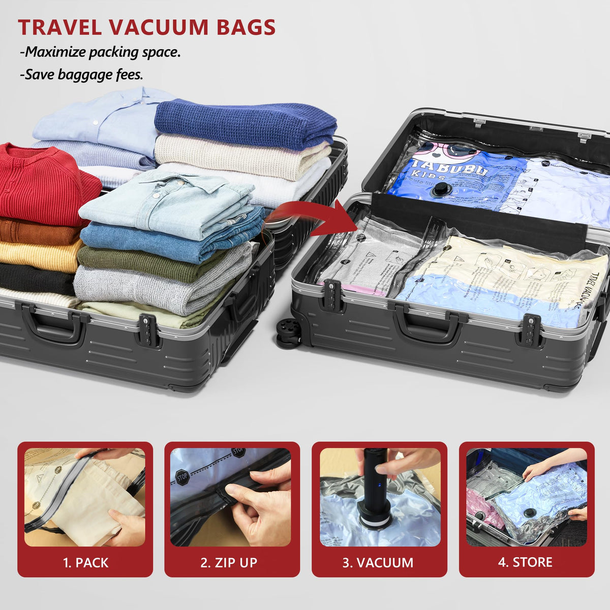 Travel Vacuum Bags for Clothing with Rechargeable Electric Pump, Compression Packing Cubes Organizer Storage for Luggage Suitcase, Space Saver Seal Bags for Vacation Cruise, 18 Combo 🍁 All In One Marketplace Canada