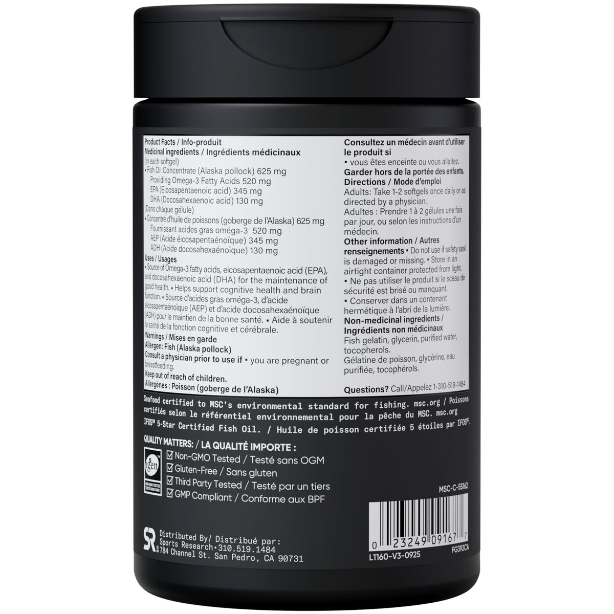 Sports Research® Fish Oil Mini-Softgels - Easy to Swallow Omega-3 Fatty Acids from Wild Caught Alaska Pollock Supporting Brain & Heart Health - 625mg, 120 Capsules 🍁 All In One Marketplace Canada