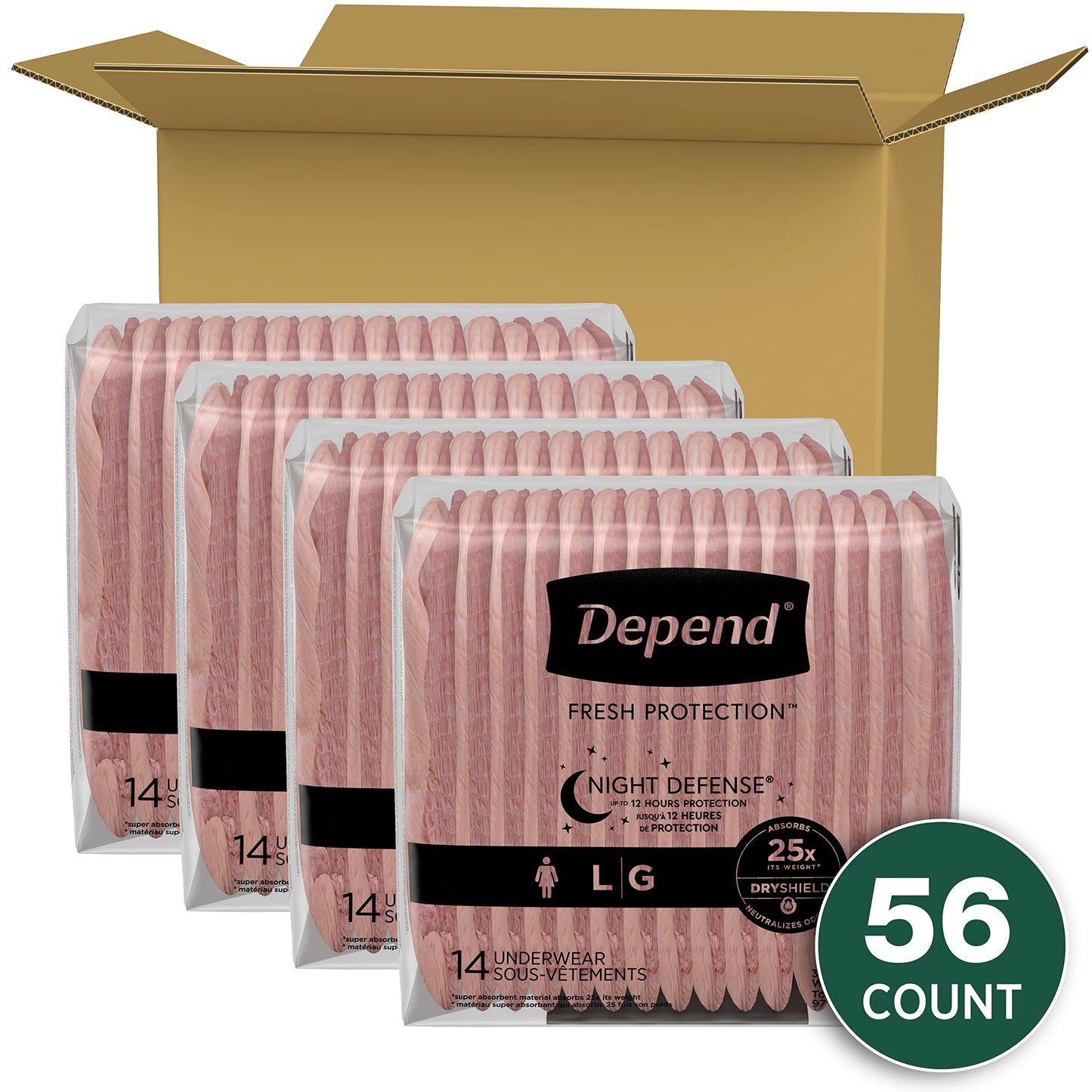 Depend Night Defense Adult Incontinence Underwear for Women, Disposable, Overnight, Large, Blush, 56 Count 🍁 All In One Marketplace Canada