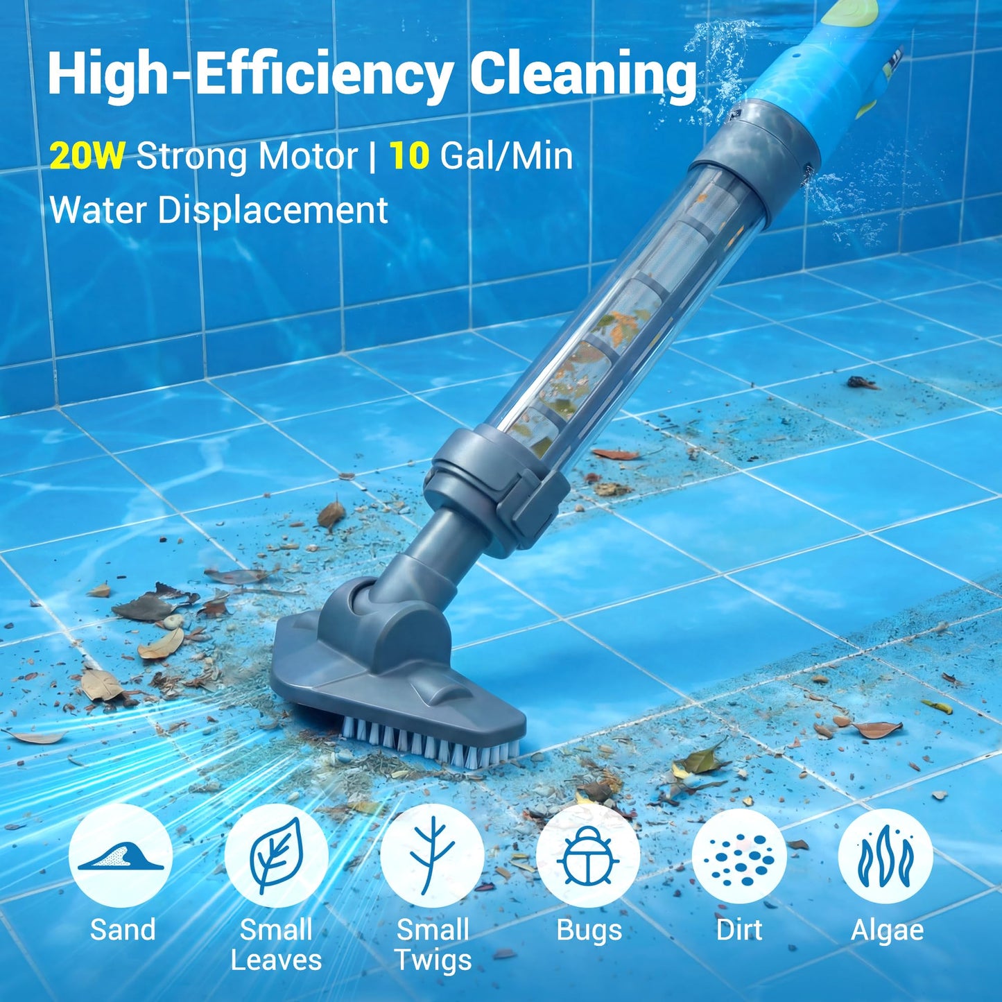 Hushlight Handheld Hot Tub Vacuum – Lightweight Stick Cleaner for Above-Ground Pools, Includes 2 Brush Heads for Debris and Sand (Blue) 🍁 All In One Marketplace Canada