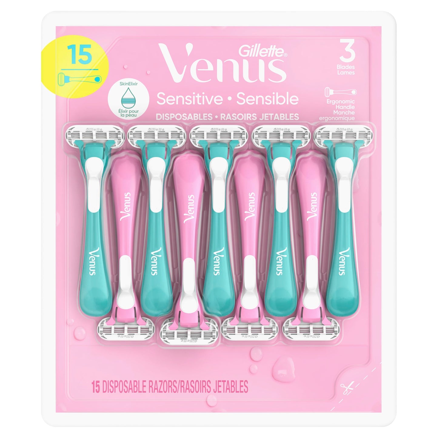 Gillette Venus Sensitive Disposable Razors for Women with Sensitive Skin, Delivers Close Shave with Comfort, 15 Count (Pack of 1) 🍁 All In One Marketplace Canada