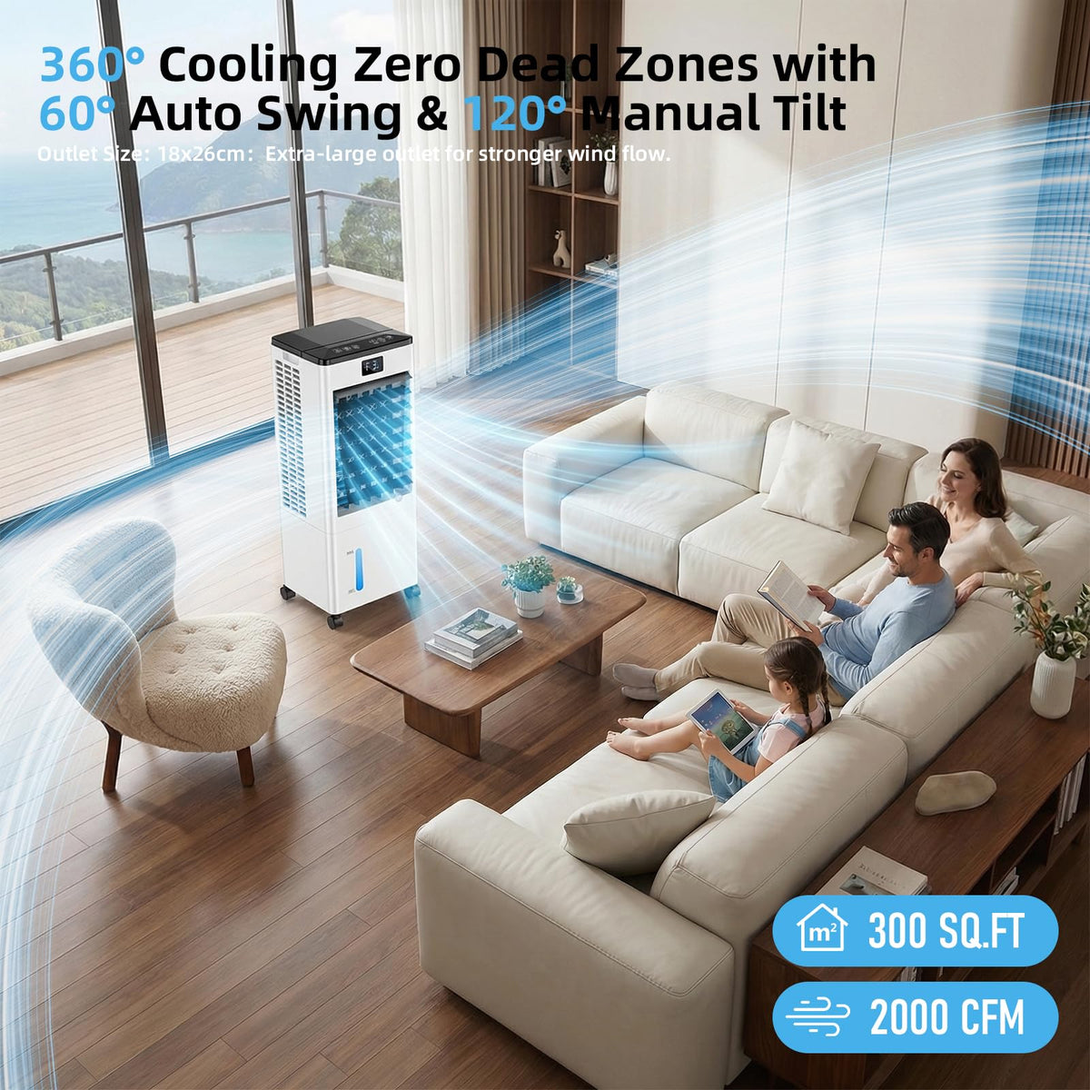 Portable Air Conditioners, Evaporative Air Cooler with Remote & LED Display, 120° Oscillation, 12H Timer, 3 Speeds & 4 Modes, 60W Energy-Efficient, Windowless Swamp Cooler for Bedroom Office Garage 🍁 All In One Marketplace Canada