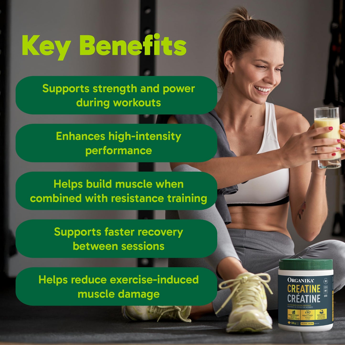 Organika Canadian-Made Creatine Powder- Pure Micronized Creatine Monohydrate - Helps Build Lean Muscle, Increase Strength, and Improved Recovery and Performance for Men and Women - 500g, 100 servings 🍁 All In One Marketplace Canada