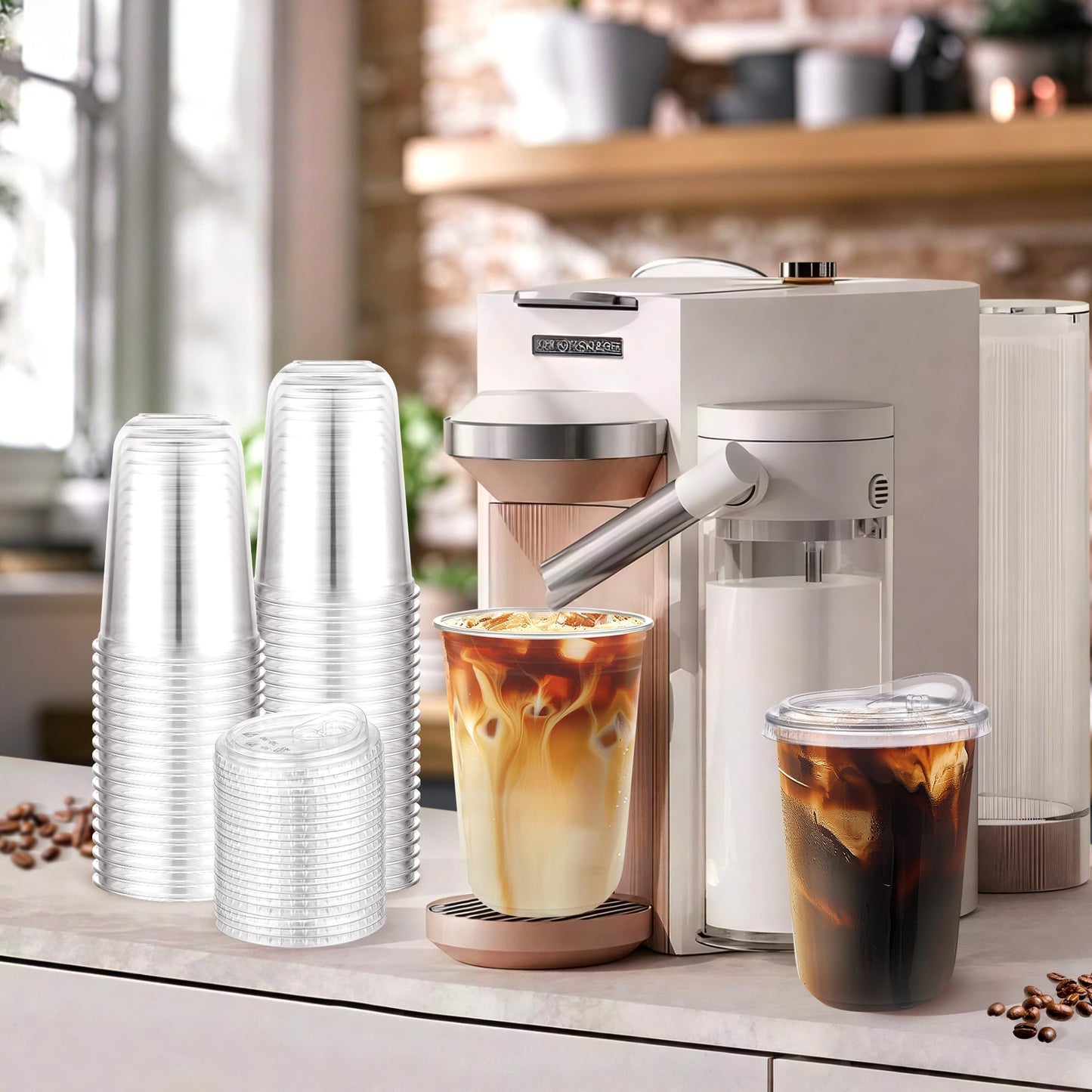 50 Pack 16oz Clear Plastic Cups with Sip Lids, Disposable Iced Coffee Cup with Strawless Lid for Party Wedding Catering Events, to Go Cups for Cold Drinks Smoothie Milkshake Lemonade Bubble 🍁 All In One Marketplace Canada