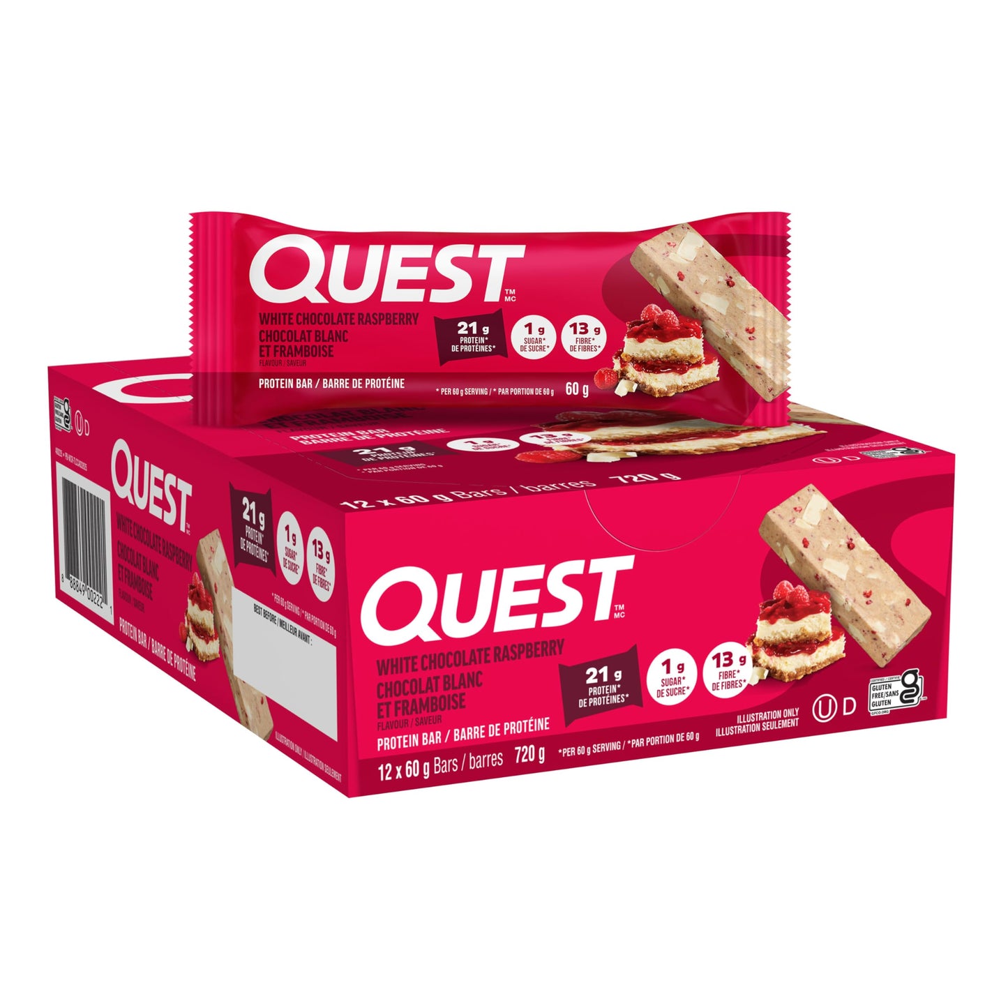 Quest Nutrition White Chocolate Raspberry Flavoured Protein Bar, High Protein, Gluten Free, Keto Friendly, Black, 12 Count (Pack of 1) 🍁 All In One Marketplace Canada
