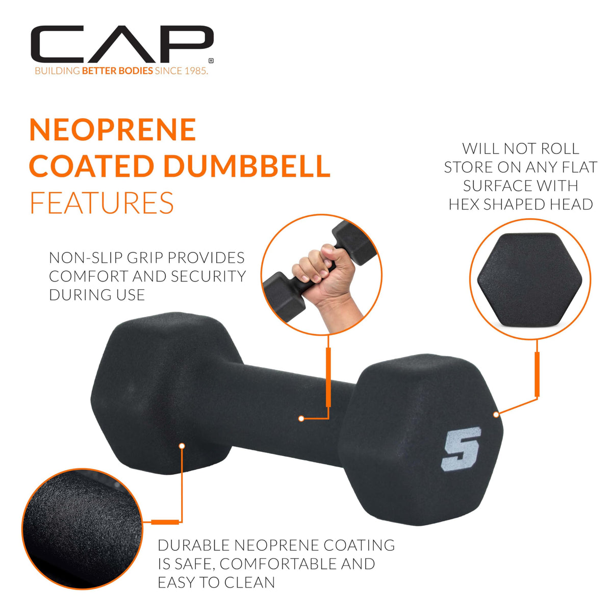 CAP Barbell Neoprene Dumbbell Weights, 5 lb Pair, Black 🍁 All In One Marketplace Canada