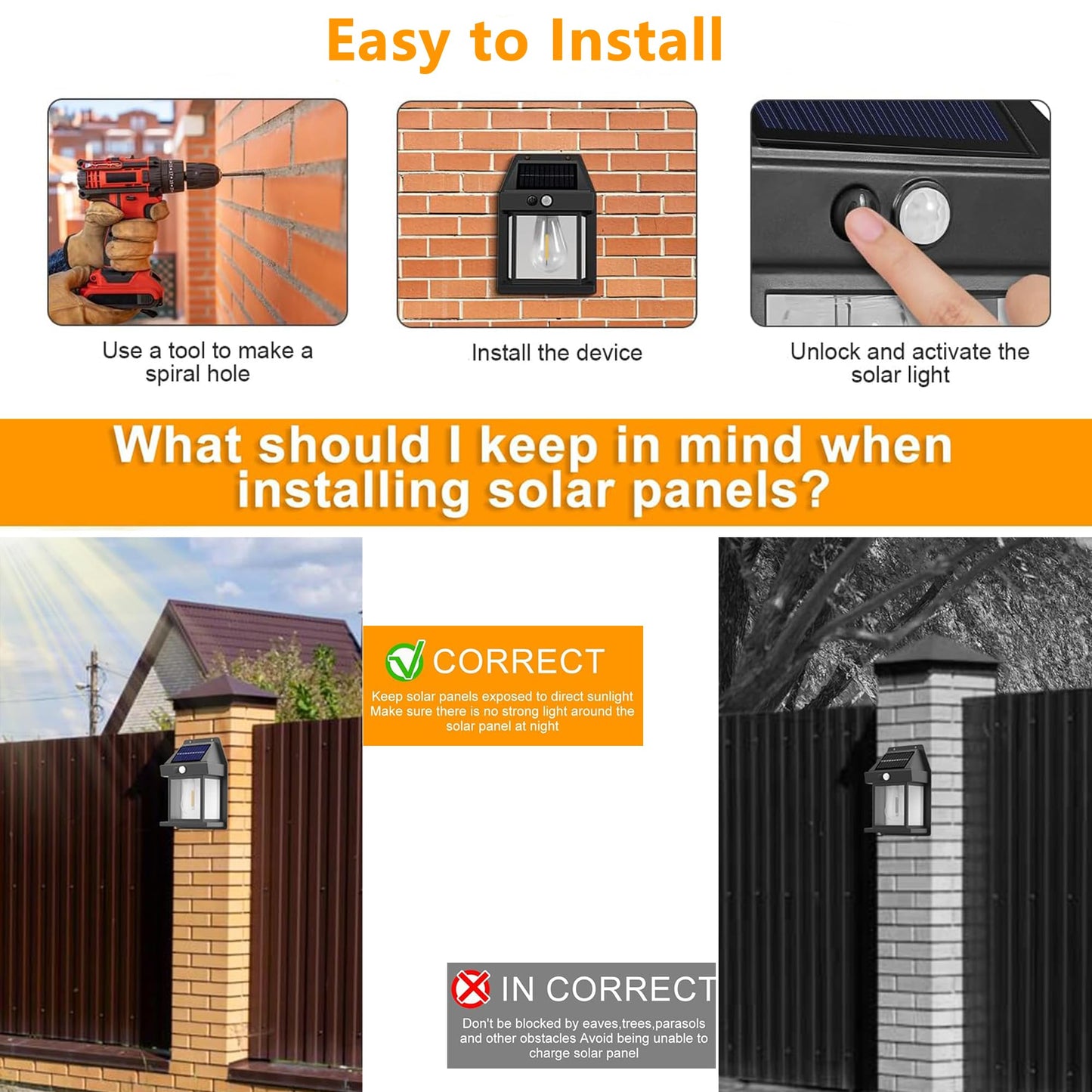 Joomer Solar Wall Lights Outdoor 4PACK, Dusk to Dawn Porch Lights Fixture, Waterproof Exterior Lighting with Clear Panel for Entryway Front Door, Solar Wall Lantern with 3 Modes & Motion Sensor 🍁 All In One Marketplace Canada