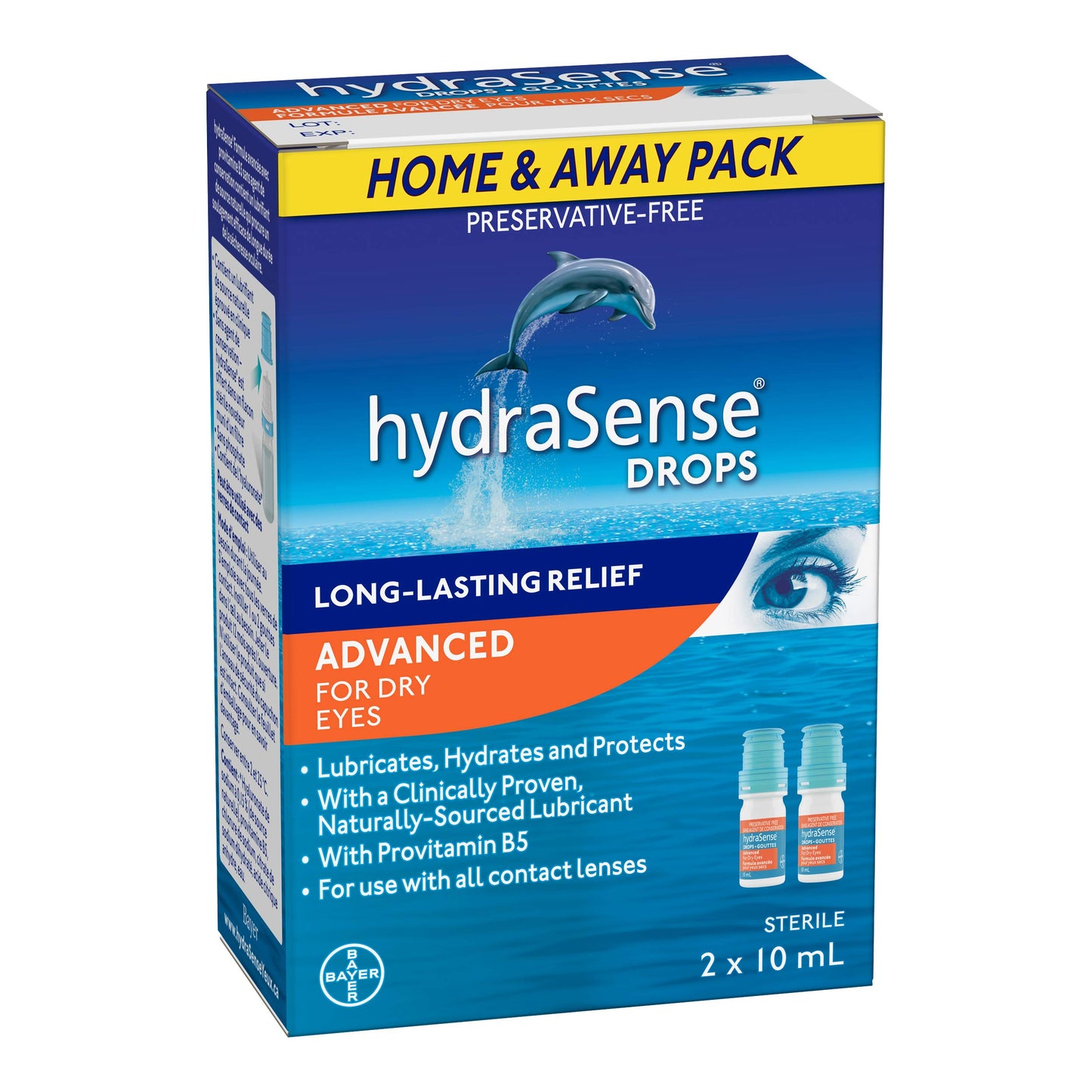 HydraSense Advanced Eye Drops, For Dry Eyes, Preservative Free, Naturally Sourced Lubricant, With Provitamin B5, Home and Away Twin Pack (2 x 10 mL), 20 mL 🍁 All In One Marketplace Canada