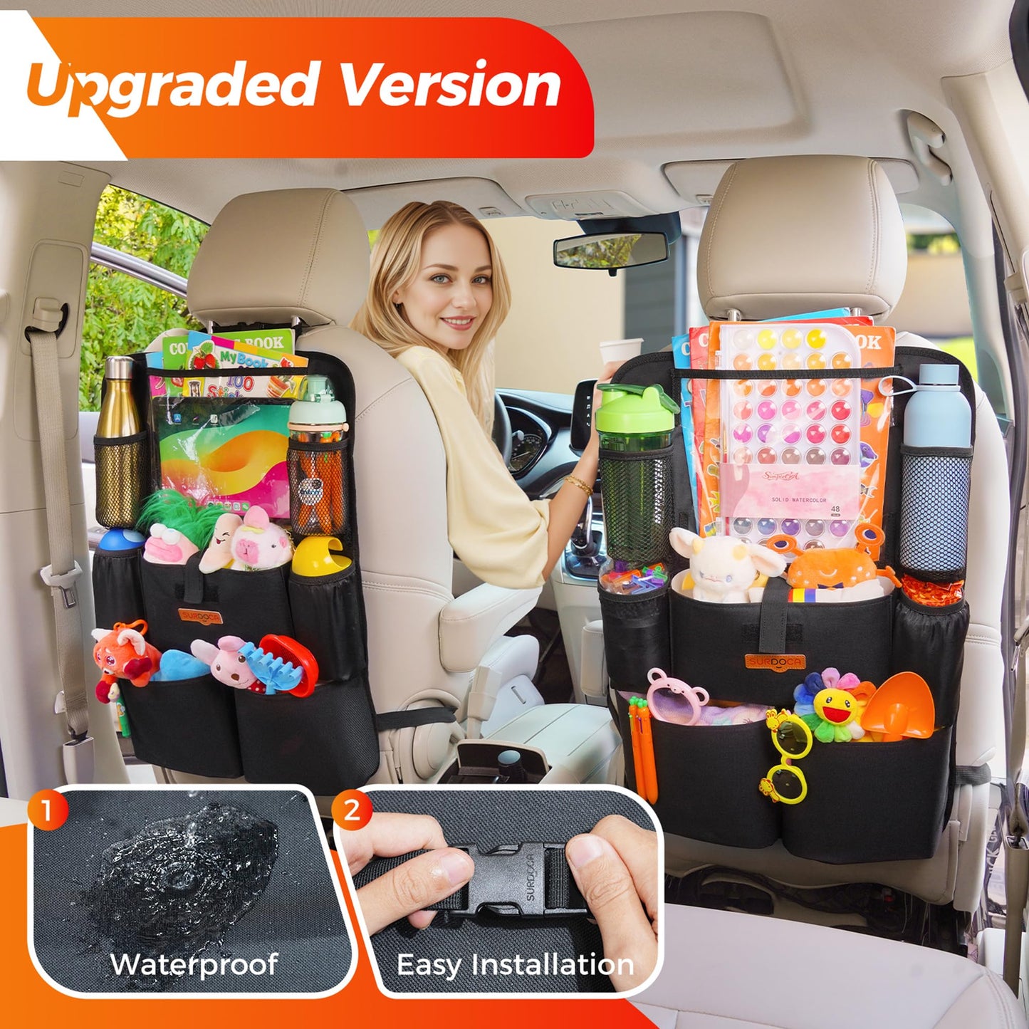SURDOCA Backseat Car Organizer,4th Gen Back Seat Protector with 11 Inch Tablet Holder, 8 Pockets,Car Storage Accessories Back Seat Organizer for Kids 🍁 All In One Marketplace Canada