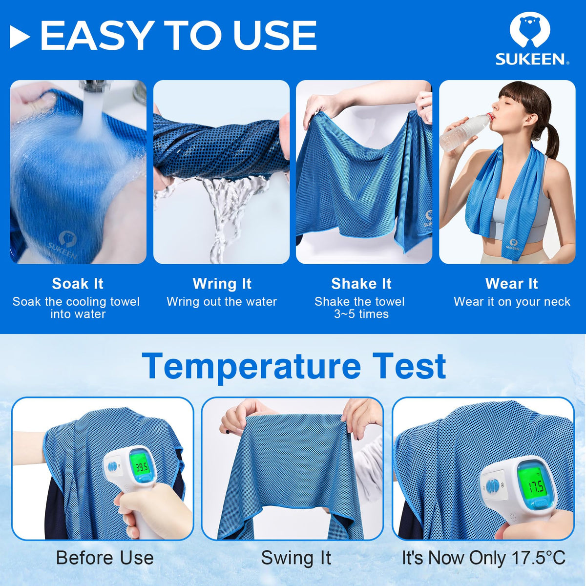 Sukeen [4 Pack] Cooling Towel (40"x12"), Ice Towel, Soft Breathable Chilly Towel, Microfiber Towel for Yoga, Sport, Running, Gym, Workout,Camping, Fitness, Workout & More Activities 🍁 All In One Marketplace Canada
