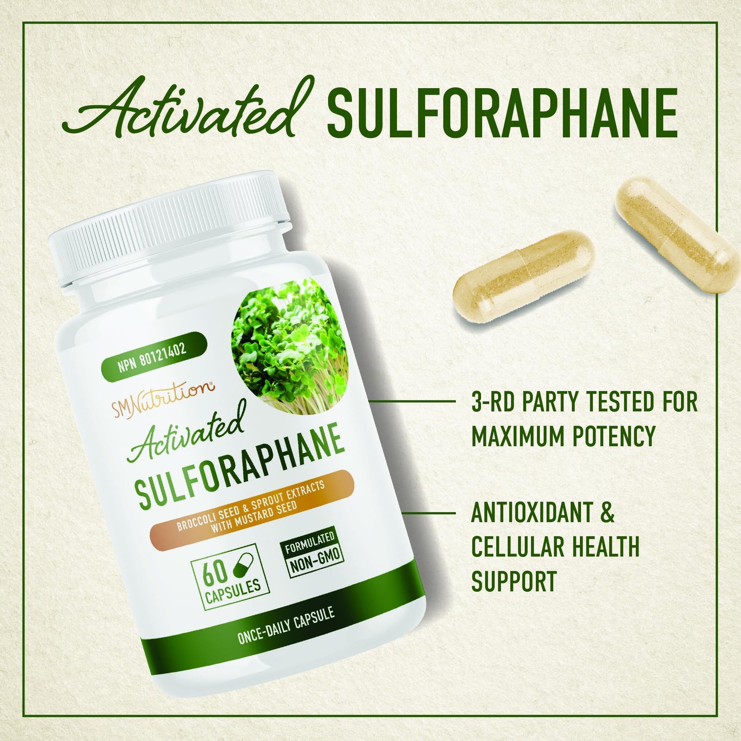 Sulforaphane Supplement from Broccoli Sprouts | 405mg Complex | NRF2 Activation With Glucoraphanin, Broccoli Seed Extract, & Mustard Seed | Supports Cellular Health with Antioxidants | 60 Capsules 🍁 All In One Marketplace Canada