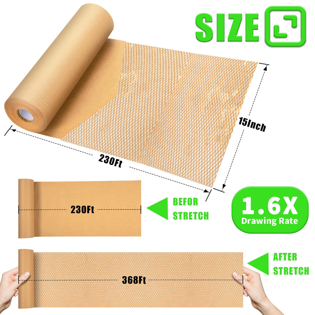 Honeycomb Packing Paper, MINHAO 15"x230' Eco Friendly Packing Paper for Moving Recyclable Honeycomb Paper Moving Supplies Bubble Wrapping Protective Roll, With 36 Fragile Sticker Labels 🍁 All In One Marketplace Canada