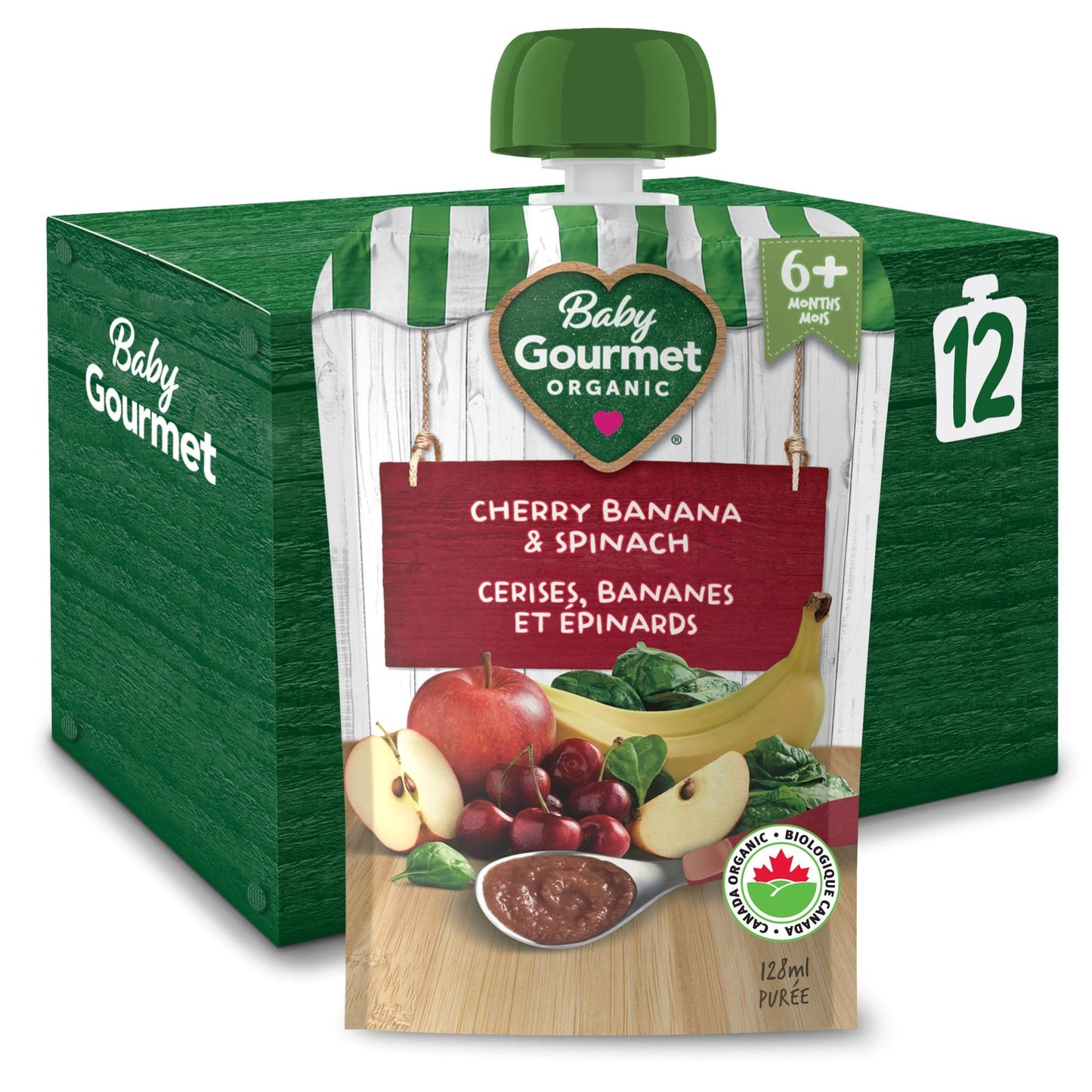 Baby Gourmet Cherry Banana & Spinach Purée, 12 × 128 mL Pouches | 6 Months+ | Organic Baby Food | No Added Sugar or Salt | Made in Canada 🍁 All In One Marketplace Canada
