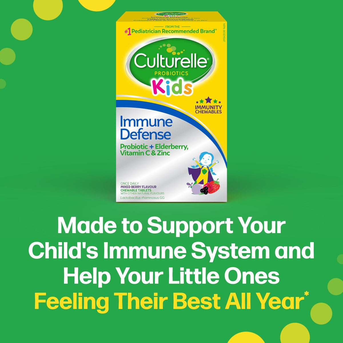 Culturelle Kids Immune Defense, Probiotic + Elderberry, Vitamin C and Zinc, Immune Support for Kids, Mixed Berry Chewables, 30 count 🍁 All In One Marketplace Canada