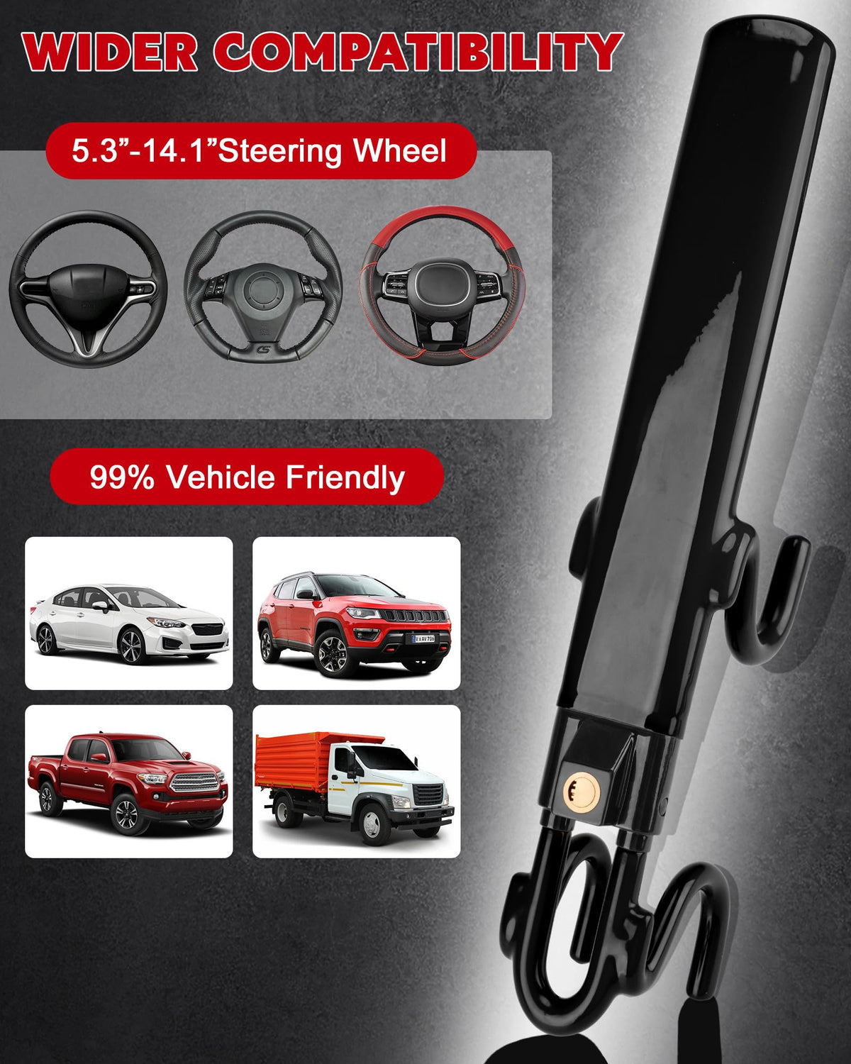 Tevlaphee Steering Wheel Lock Anti-Theft Car Device Heavy Duty Security Car Lock Antitheft Locking Devices Great Deterrent Adjustable Car Wheel Lock Anti Theft for Vehicle Truck with 3 Keys(Black) 🍁 All In One Marketplace Canada
