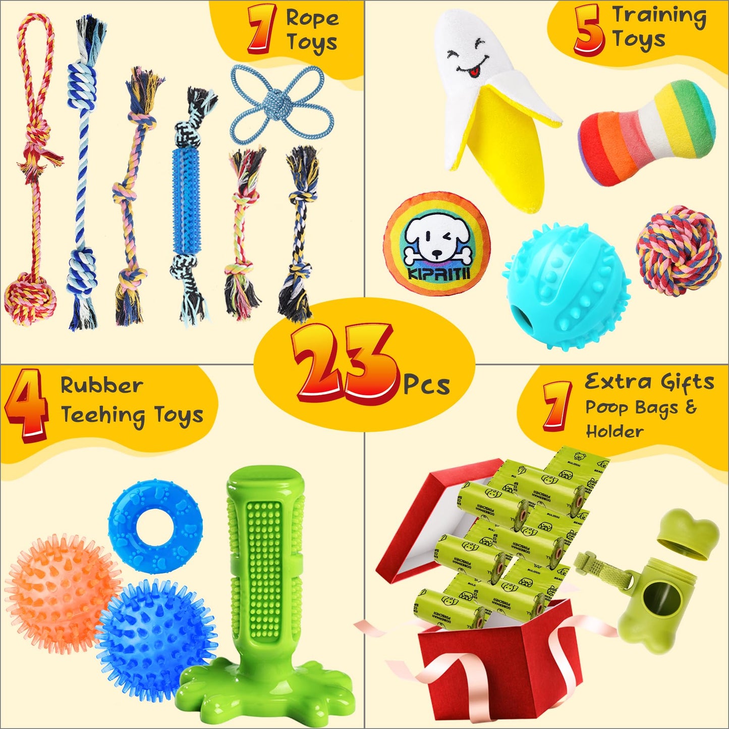 KIPRITII Dog Toys for Puppy Teething - 23 Pack Puppy Teething Toys for Boredom, Pet Dog Toothbrush Dog Toys with Rope Toys, Dog Treat Ball and More Squeaky Toy for Puppies and Small Dogs 🍁 All In One Marketplace Canada