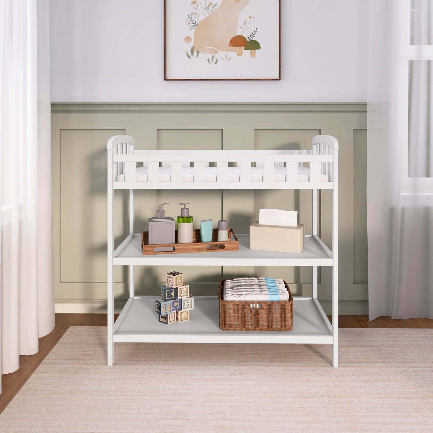 Dream On Me Emily Changing Table In White, Comes With 1" Changing Pad, Features Two Shelves, Portable Changing Station, Made Of Sustainable New Zealand Pinewood 🍁 All In One Marketplace Canada