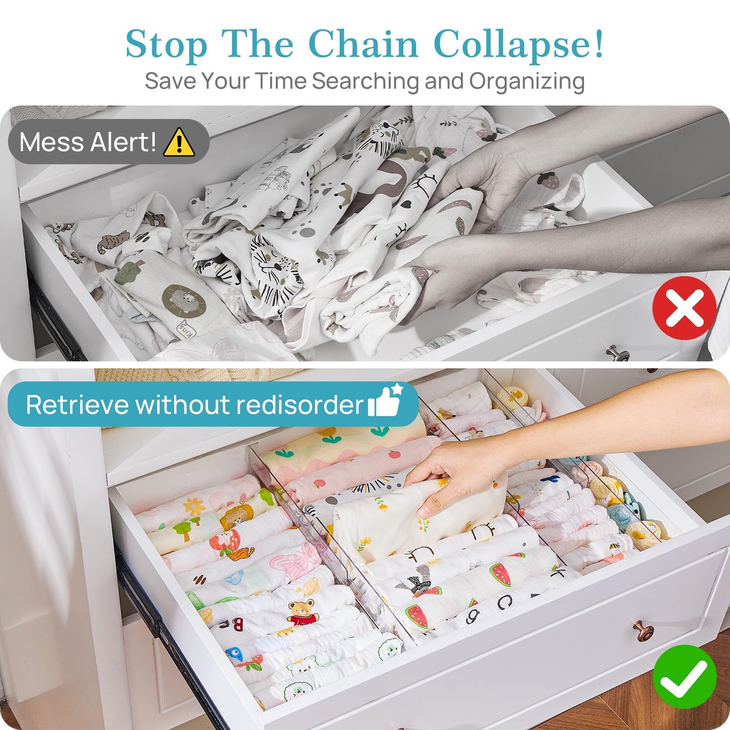 Vtopmart 8 Pack Drawer Dividers for Clothes, Adjustable 4" High Expandable from 10.2"-16.5" Dresser Drawer Organizer, Clear Plastic Dresser Organizer for Baby Clothes, Underwear, Socks 🍁 All In One Marketplace Canada