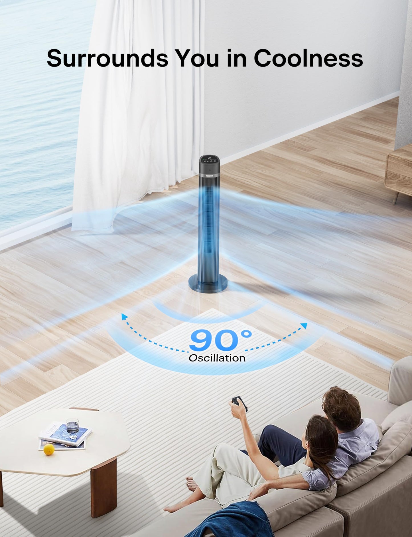 PELONIS Oscillating Tower Fan with Remote Control 40’’ Quiet Stand Up Fan with 3 Speed Settings and 3 Modes 15-Hour Timer LED Display for Bedroom Home Office Use, Black 🍁 All In One Marketplace Canada